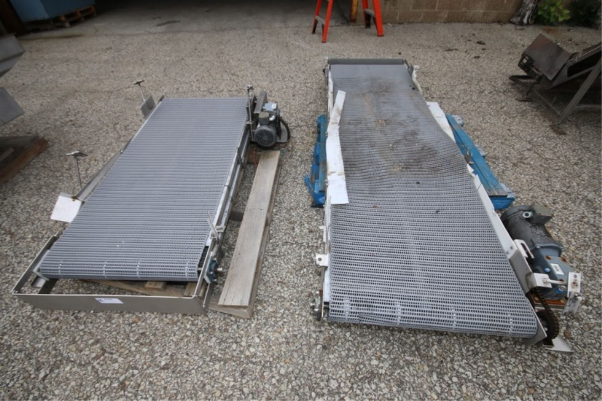 Lot of (2) Sections of 9' L & 5' L x 30" W S/S Belt Conveyors with Baldor .5 & .33 hp / 1725 rpm