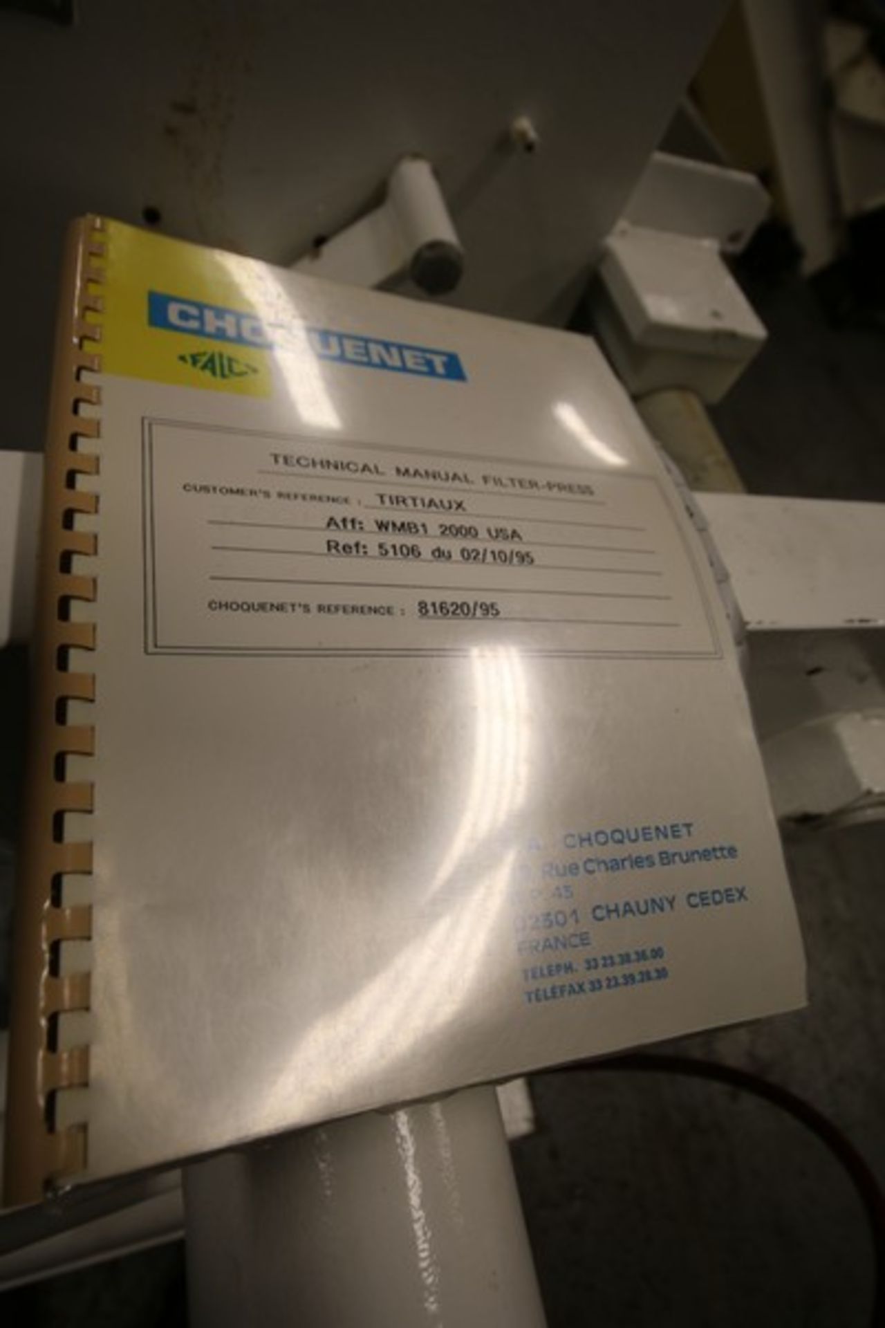 Choquenet 50" H Filter Press, Ref. No. Tirtiaux, Aff: No. WMB1 2000 USA, Ref: No. 81620, with (6) - Image 7 of 7