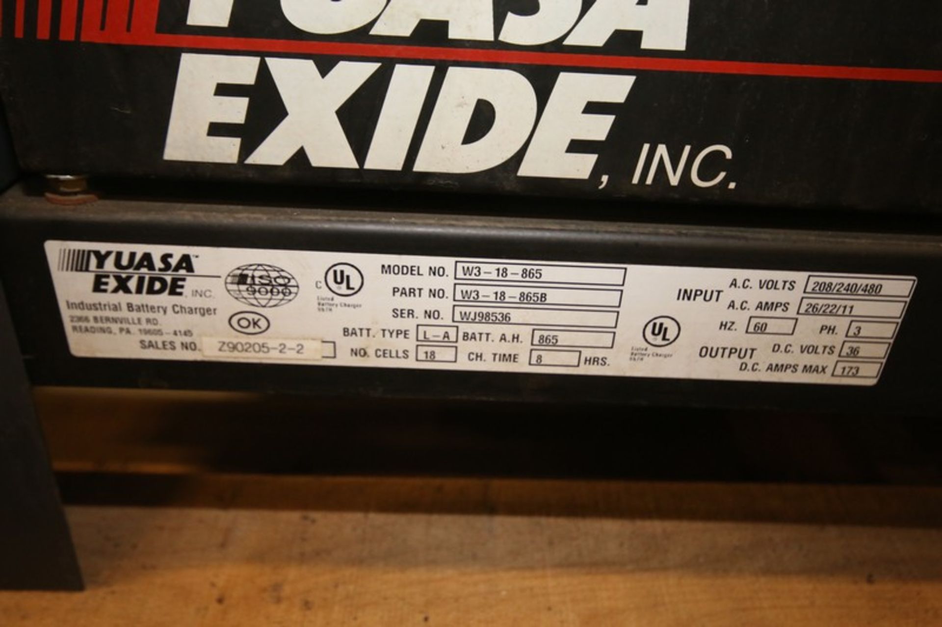 Exide 36V Forklift Battery Charger, Model W3-18-865, SN WJ98536, 208/240/480V(INV#87245)(Located @ - Image 3 of 3