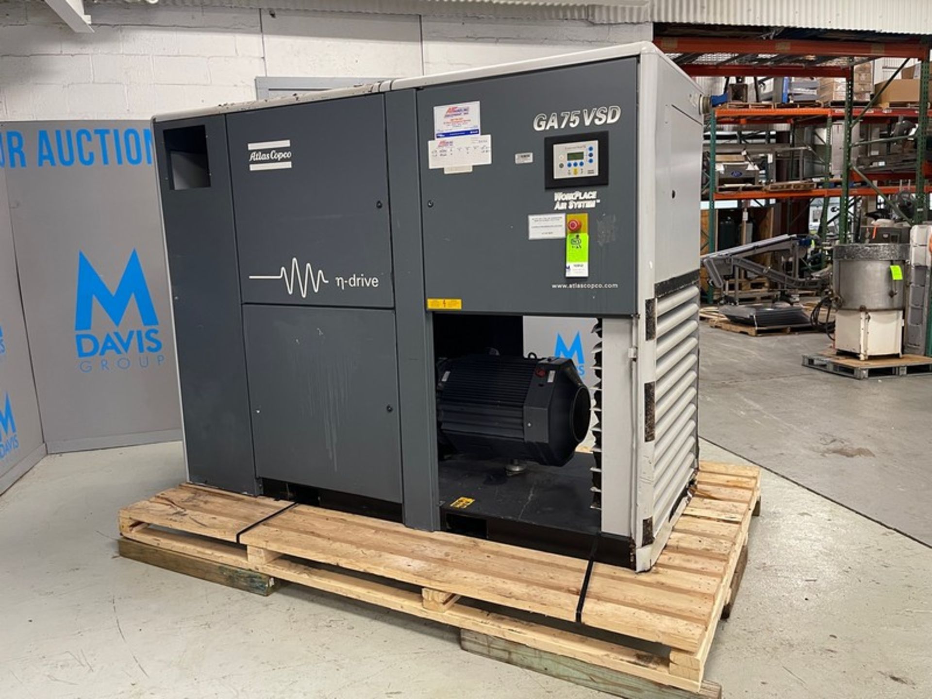 02 Atlas Copco 100 hp Screw Air Compressor, Model GA 75VSD, SN, AII 494094, 188 psi, 460V (INV #