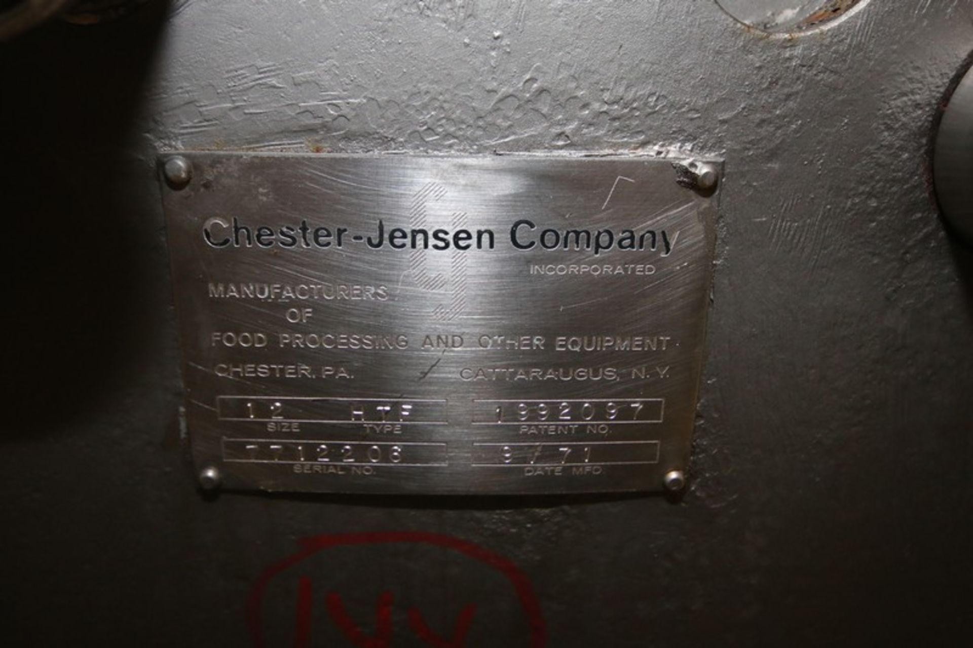 Chester Jensen Plate Press, Size 12, Type HTF, SN 1992097, with (43) S/S Plates, 1 1/2" CT - Image 5 of 5