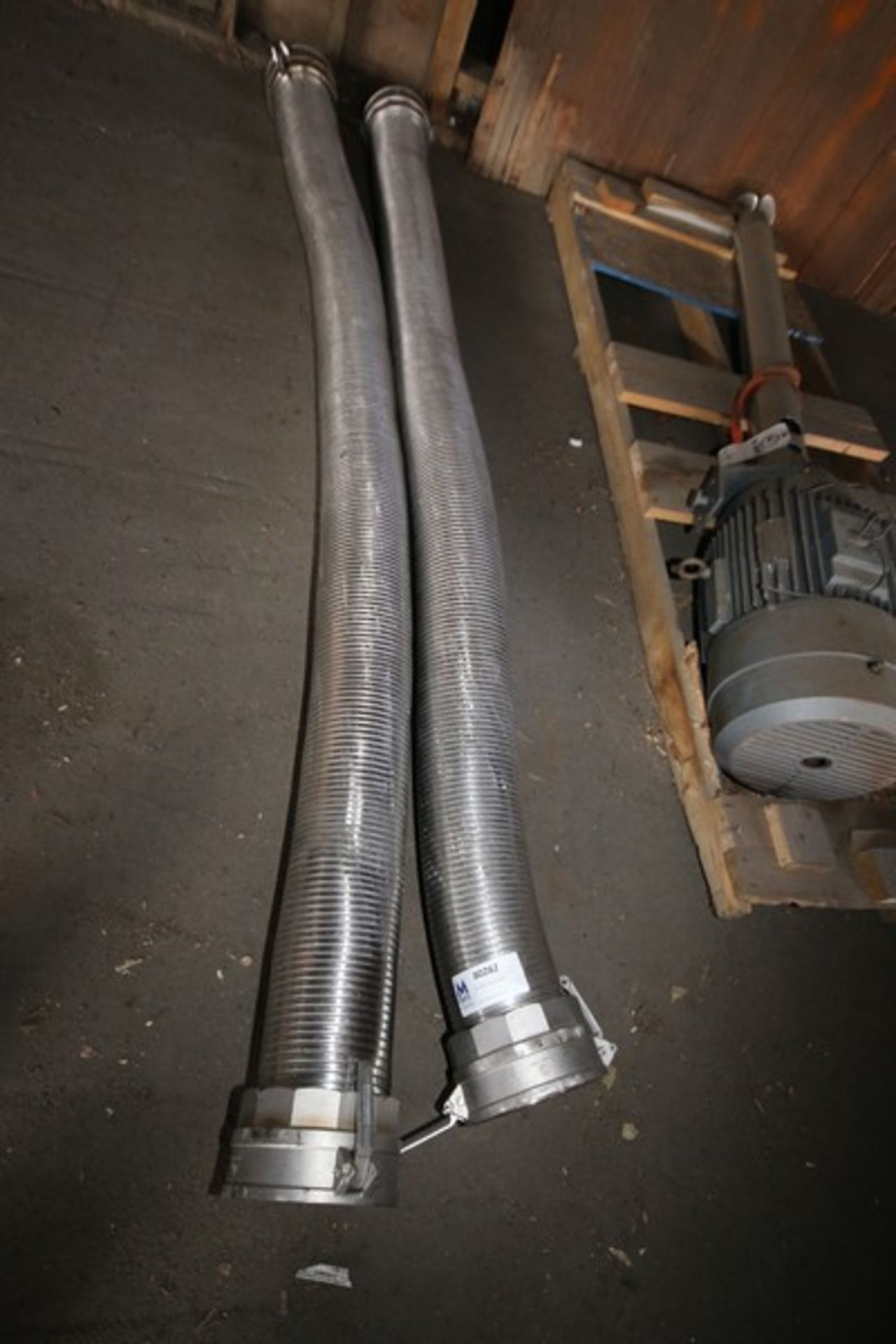 Lot of (2) Aprox. 8' L x 6" W Flexible S/S Transfer Hose with Couplers (INV#80282)(Located @ the MDG