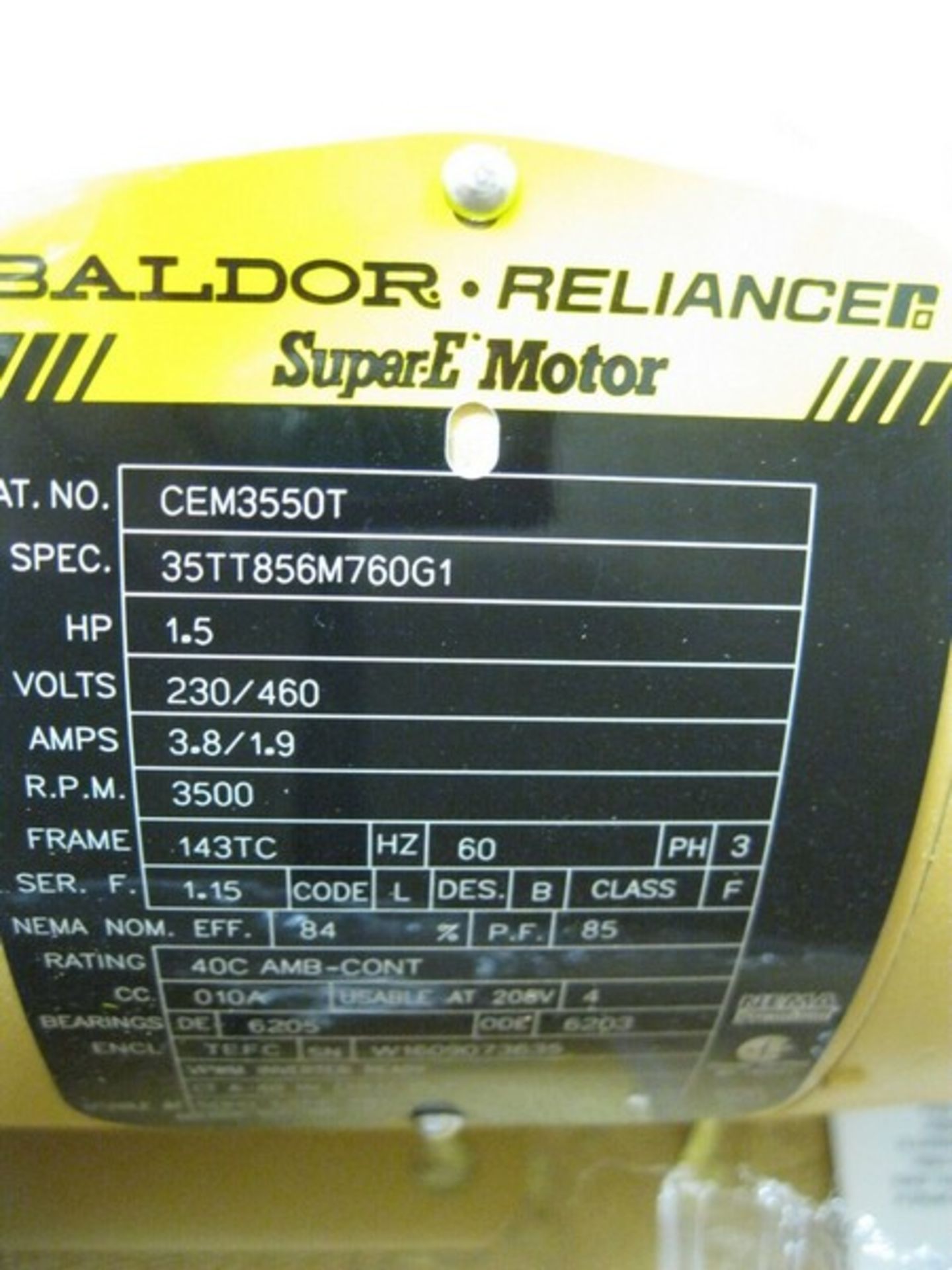 Baldor CEM3550T Super-E Motor 1.5 HP 230/460V NEW (Located Springfield, NH)(Handling Fee $25) (NOTE: - Image 3 of 4