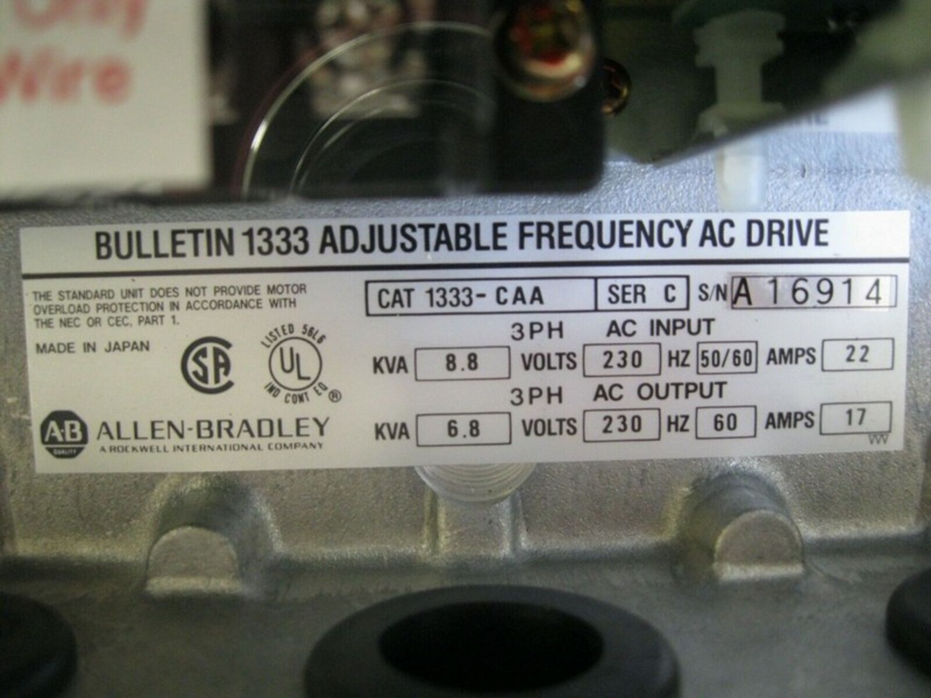 Allen-Bradley 1333-CAA Adjustable Frequency AC Drive 5 HP NEW (Located Springfield, NH)(Handling Fee - Image 5 of 6