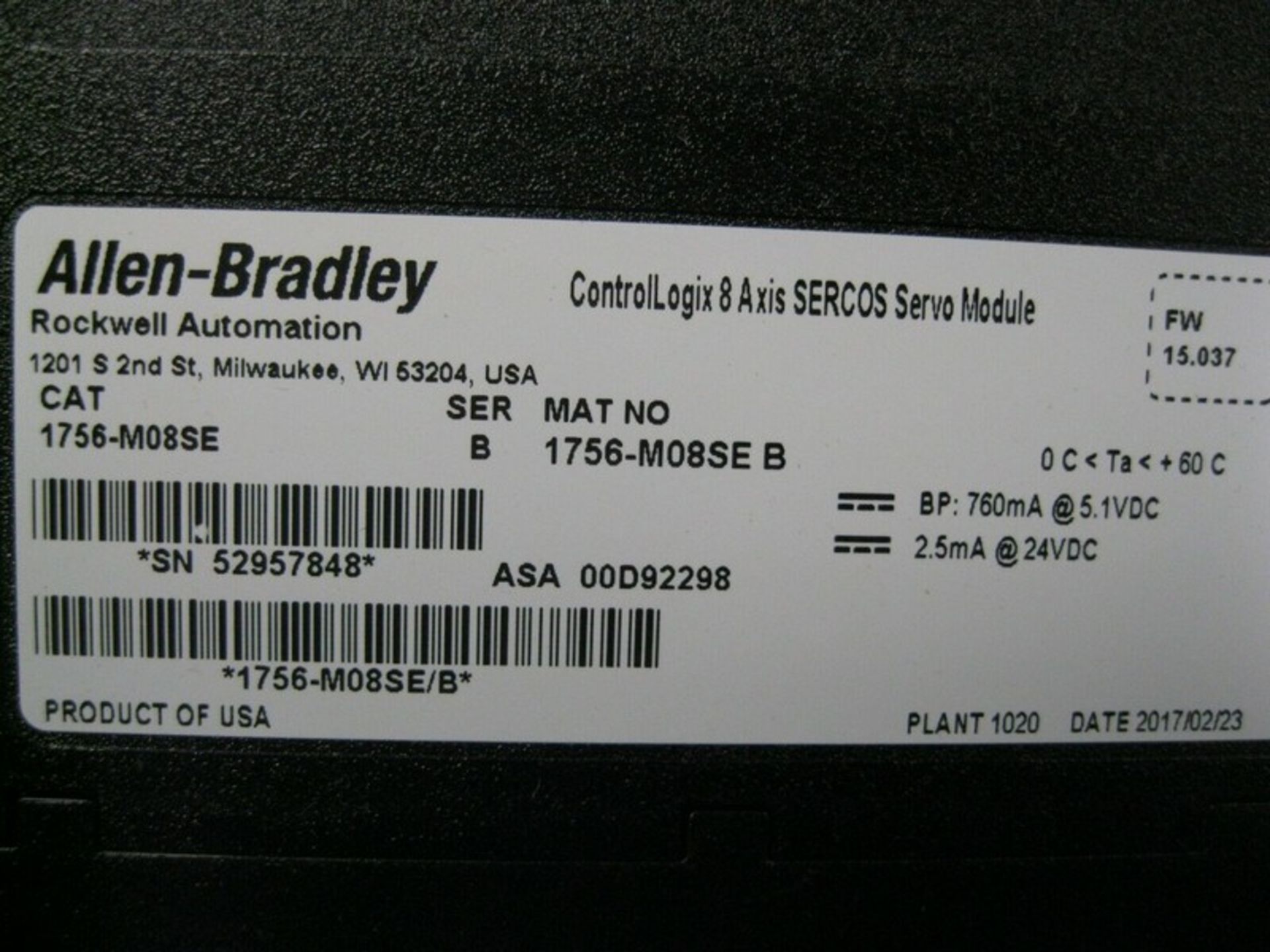 Allen-Bradley 1756-M08SE/ B ControlLogix SERCOS Servo Module 2017 (Located Springfield, NH)(Handling - Image 3 of 7