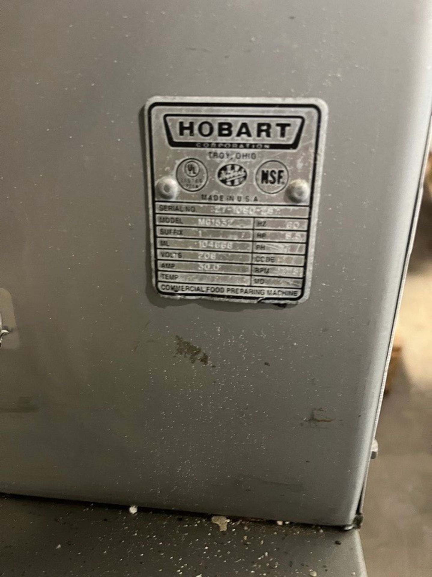 Used Hobart Model MG1532 Meat Grinder. 150 Pound Hopper Capacity. Double wall construction. 7.5 Hp - Image 4 of 6