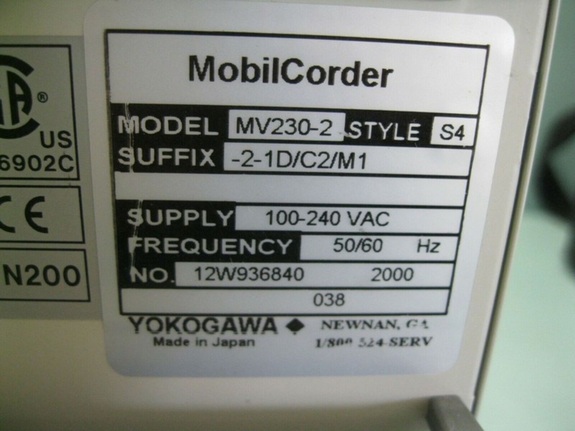 Yokogawa MV200 MobilCorder MV230-2 Paperless Recorder (Located Springfield, NH)(Handling Fee $25) ( - Image 6 of 7