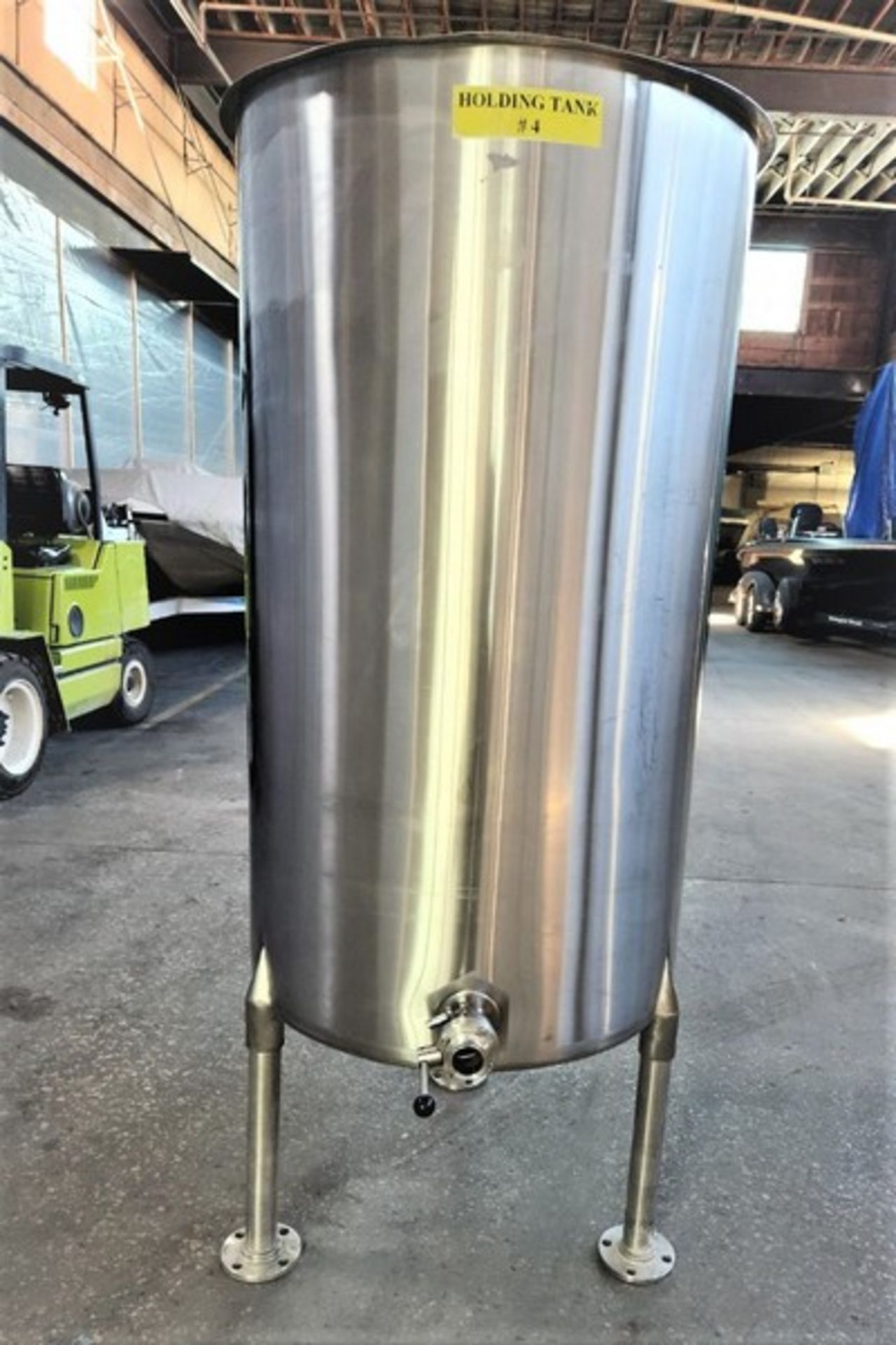 Aprox. 250 Gal. S/S Sanitary Vertical Cone-Bottom Tank, Unit last used in the food industry, Unit