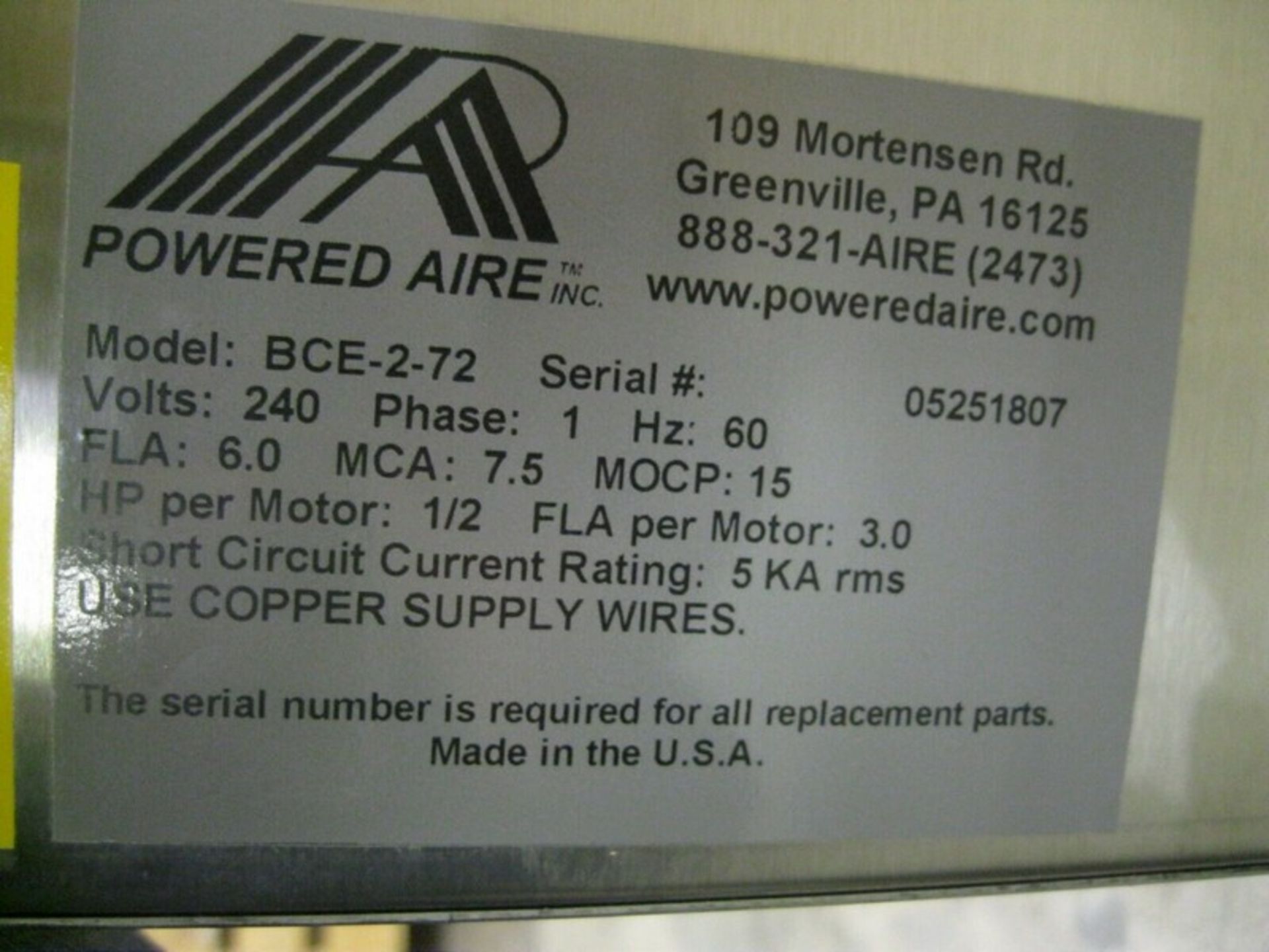 72" Powered Aire Inc BCE-2-72 Air Curtain Insect Control 240V NEW (Located Springfield, NH)(Handling - Image 5 of 6