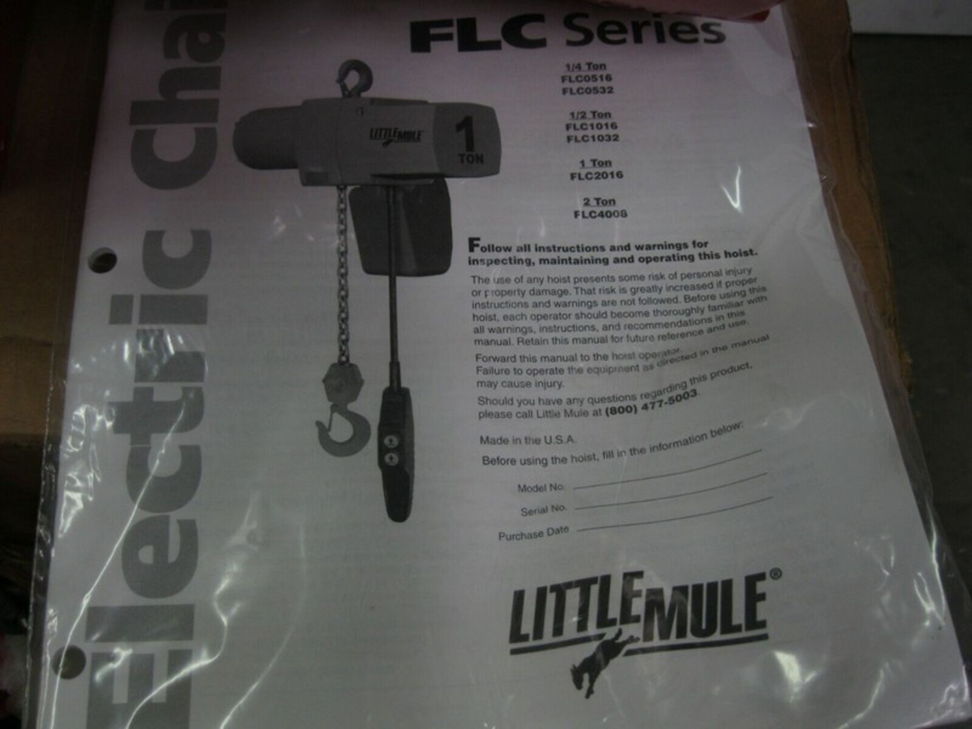 Coffing Little Mule FLC Series Chain Hoist 1/4 Ton Rated 1/2 HP NEW (Located Springfield, NH)( - Image 6 of 6