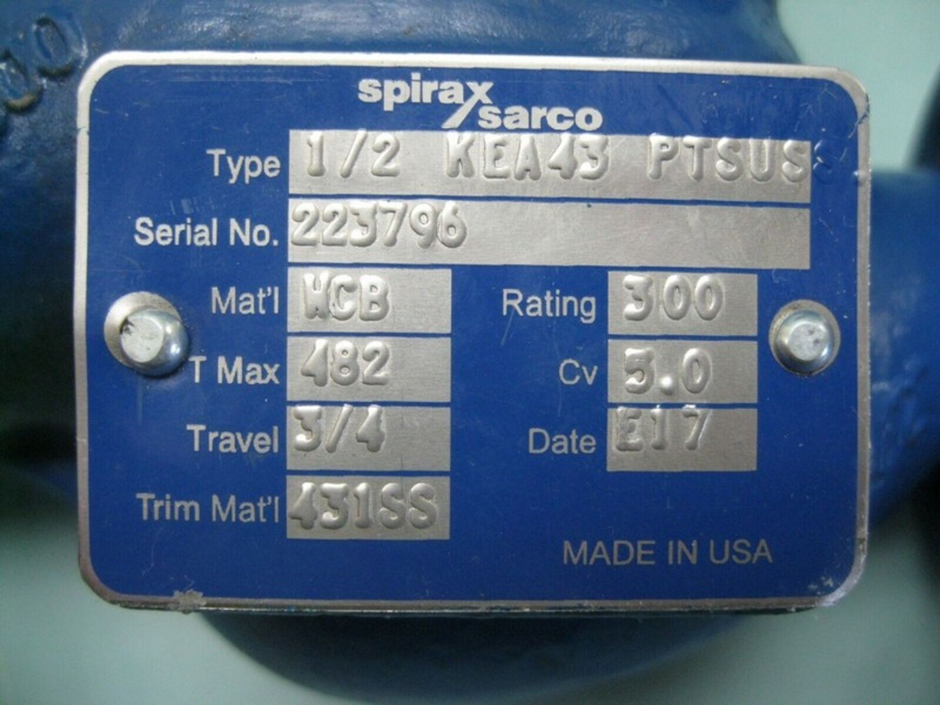 1/2" 300# Spirax Sarco KEA43 Spira-Trol WCB Control Valve PN9220R NEW (Located Springfield, NH)( - Image 6 of 6