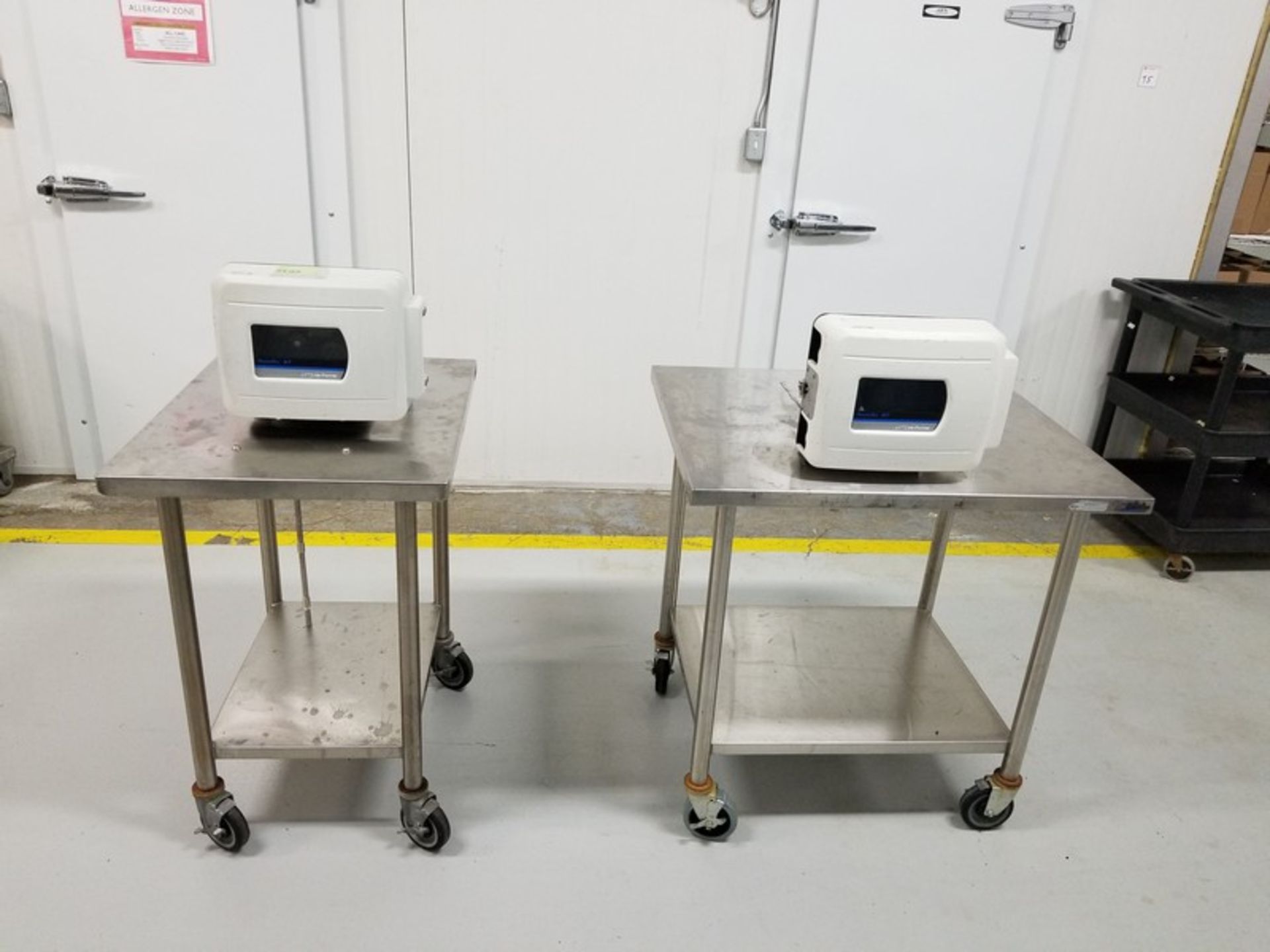 2 Cole-Parmer Masterflex B/T Peristaltic Pumps mounted on Stainless Tables Air operated "as-is" S#