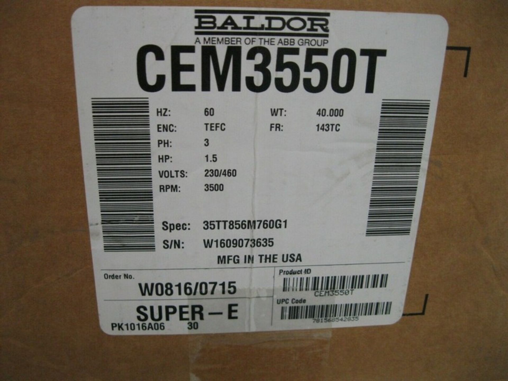 Baldor CEM3550T Super-E Motor 1.5 HP 230/460V NEW (Located Springfield, NH)(Handling Fee $25) (NOTE: - Image 4 of 4