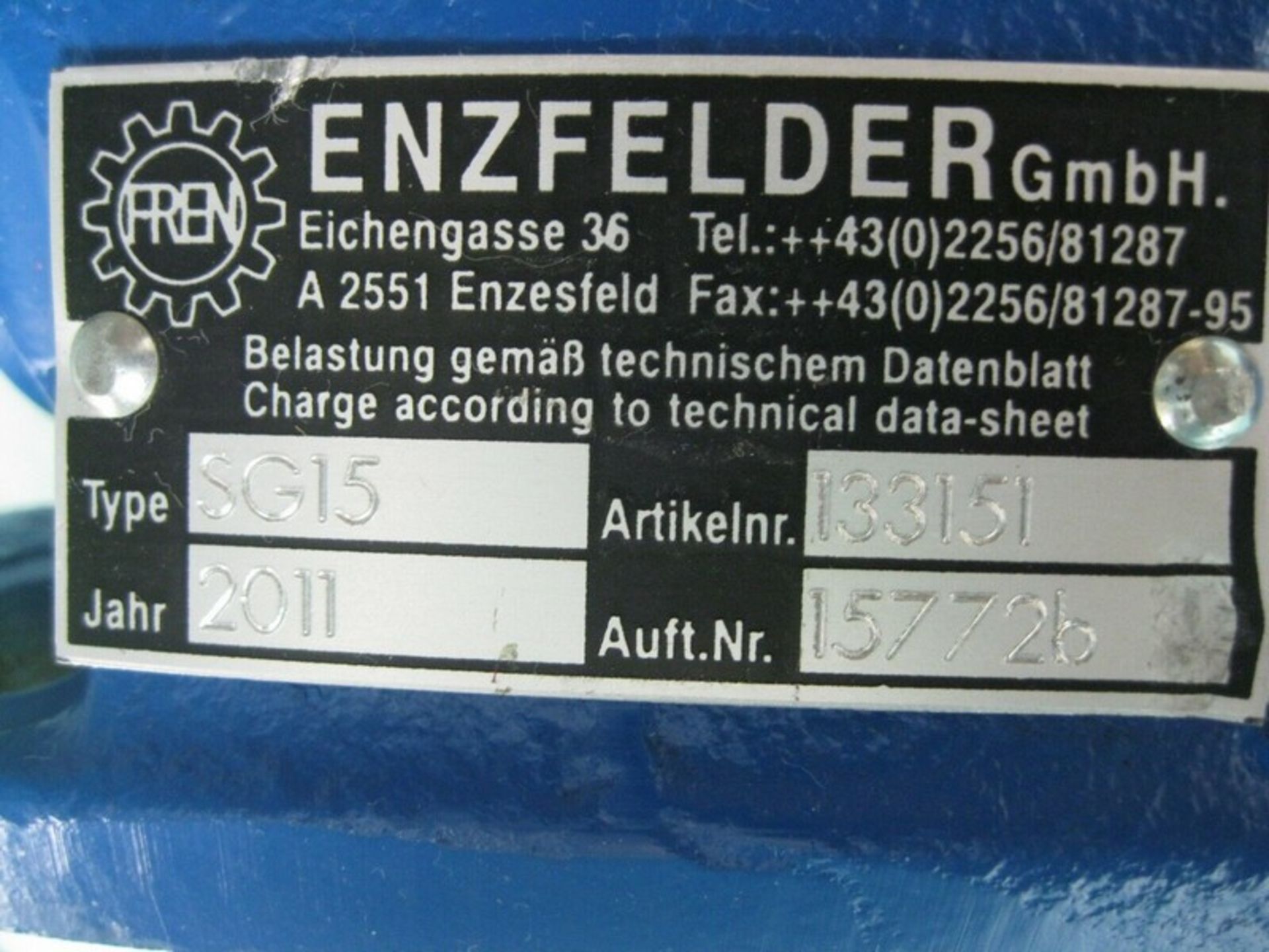 Enzfelder SG15 Spindle Gear Siemens 0.37/0.43 kW Motor (Located Springfield, NH)(Handling Fee $ - Image 8 of 8