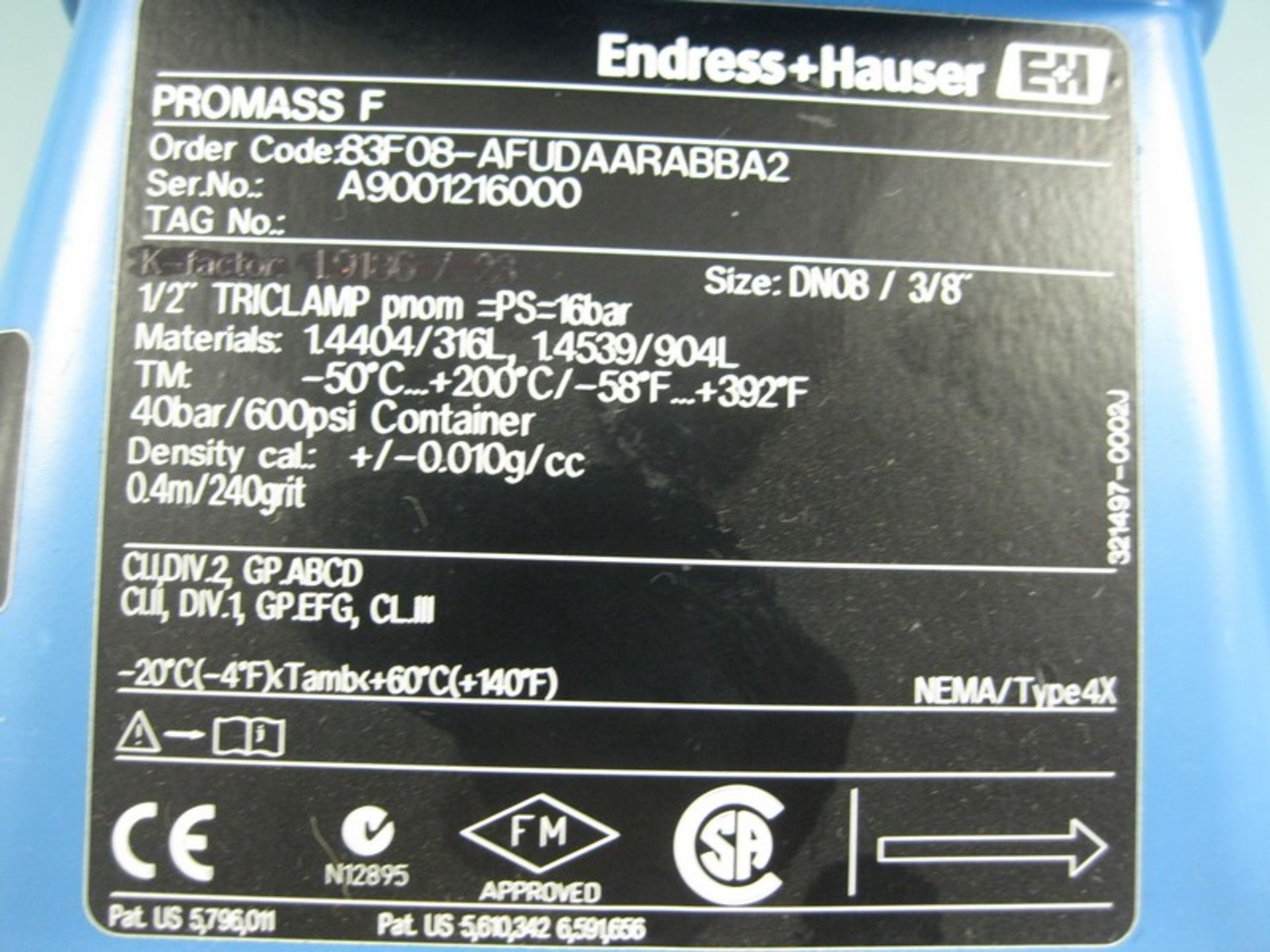 3/8" Endress Hauser 83F08-AFUDAARABBA2 Promass 83 F Flowmeter D15 (Located Springfield, NH)(Handling - Image 4 of 4