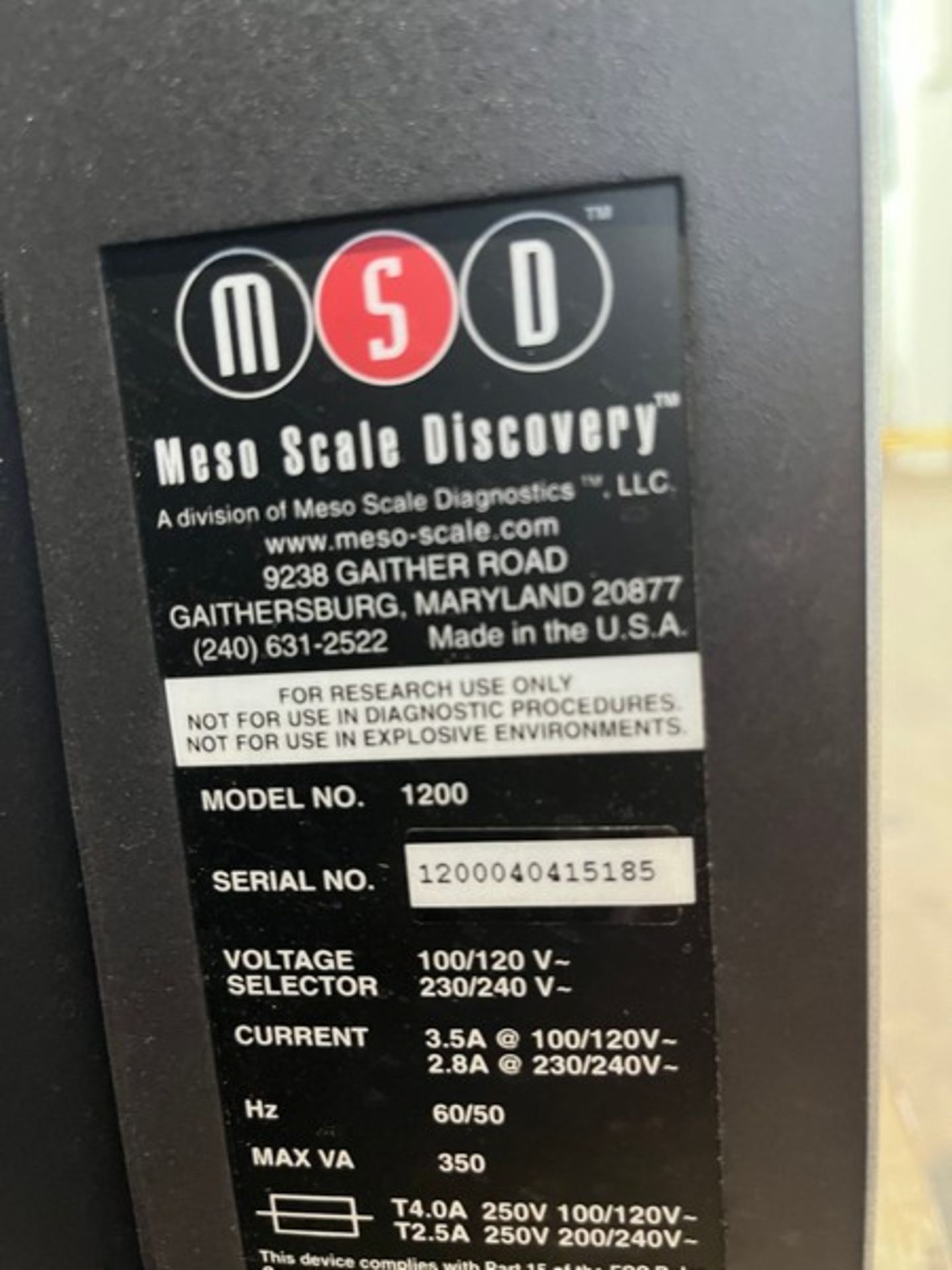 (3) MSD Meso Scale Discovery (3) MSD Meso Scale Discovery Model No. 1200 Serial No. 1200120601705 - Image 3 of 11