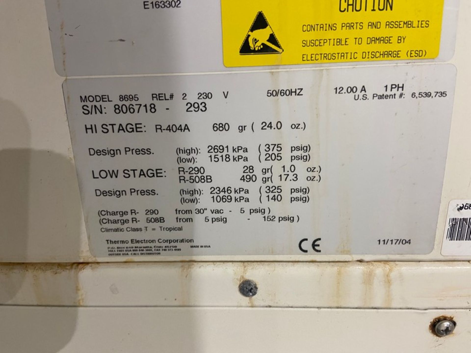 Thermo Electron Corporation ULT Laboratory Freezer , Forma -86C, M/N 8695, S/N 806718, 230 Volts, - Image 6 of 6