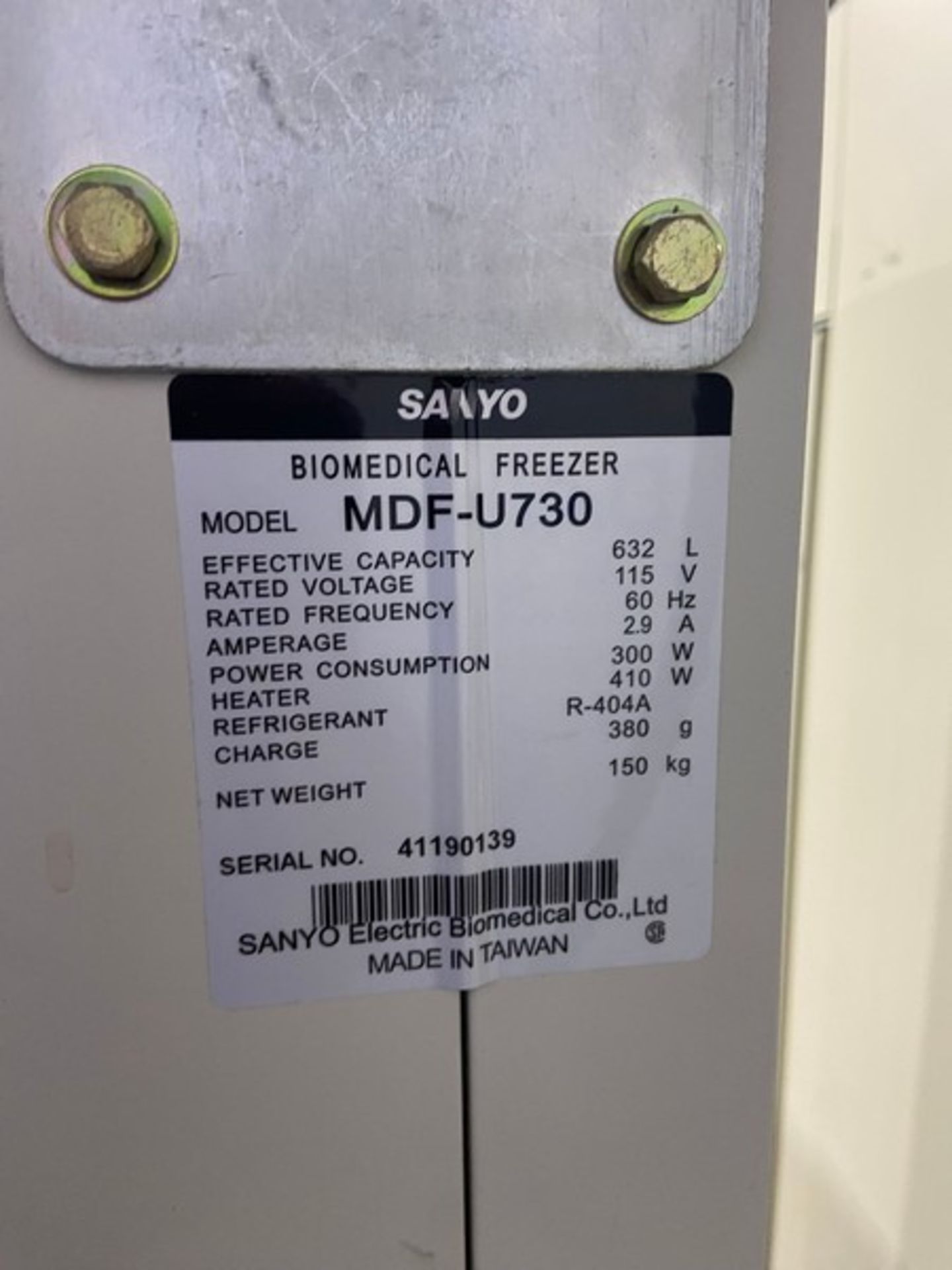 Sanyo BioMedical Freezer, M/N MDF-U730, S/N 41190139, Refrigerant: R-404A, Mounted on Wheels (INV# - Image 4 of 4