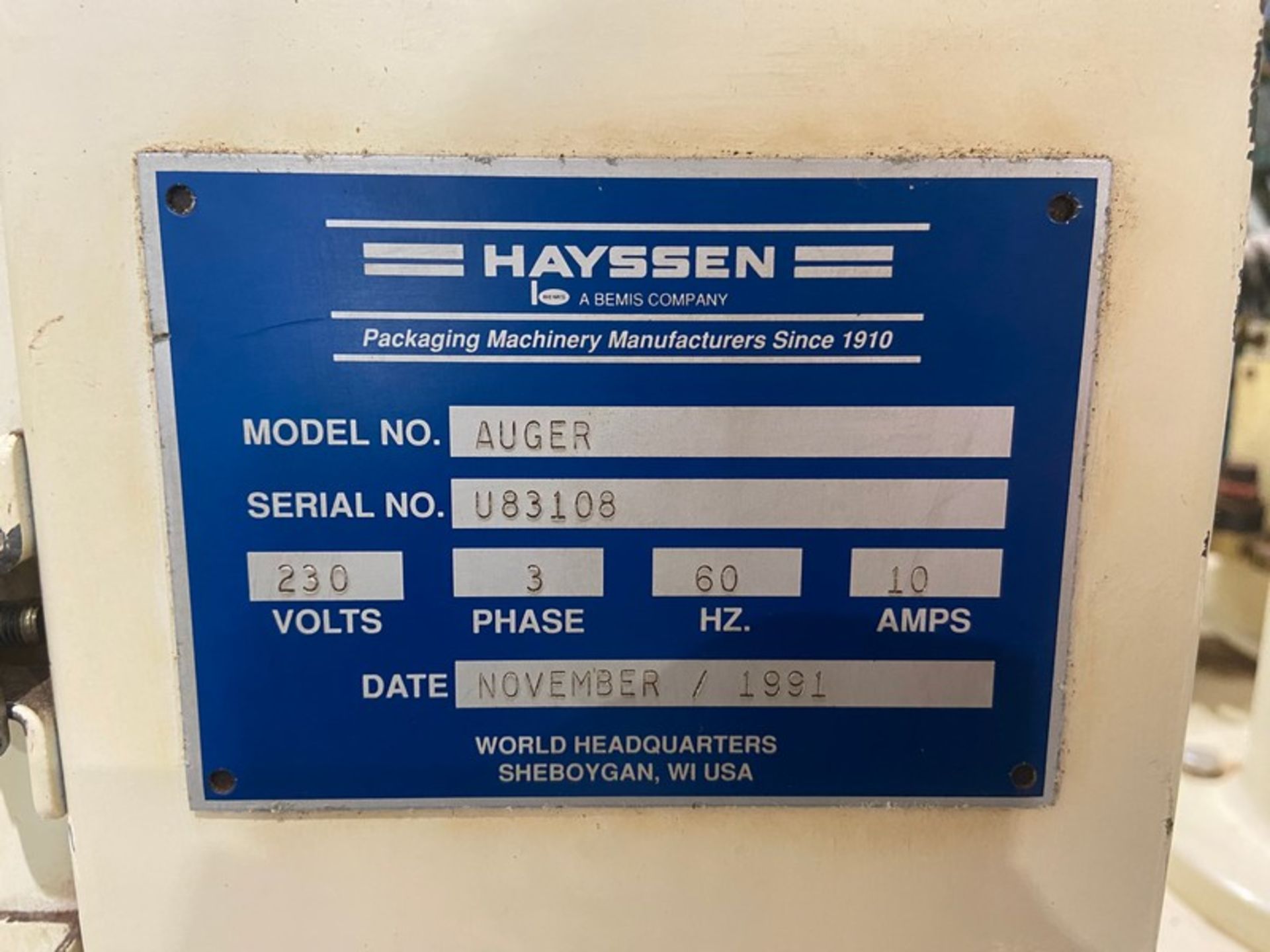 Hayssen VFFS, M/N 8-12HR COFFEEMAX, S/N U83108, 115 Volts, 3 Phase, with Forming Tube, with Mateer- - Image 14 of 15