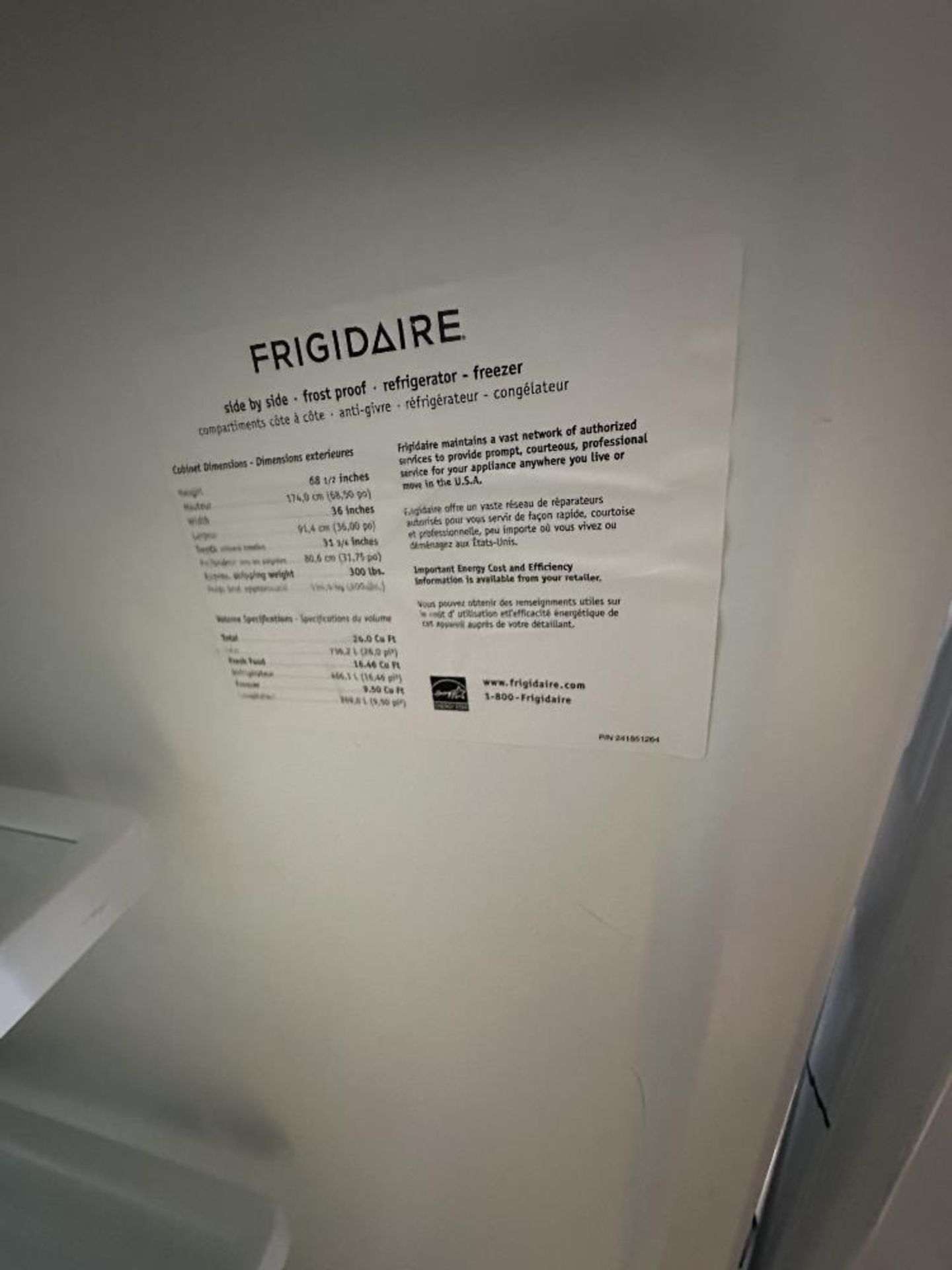 Frigidaire Refrigerator Freezer (LOCATED IN MIDDLETOWN, N.Y.)-FOR PACKAGING & SHIPPING QUOTE, PLEASE - Image 4 of 4