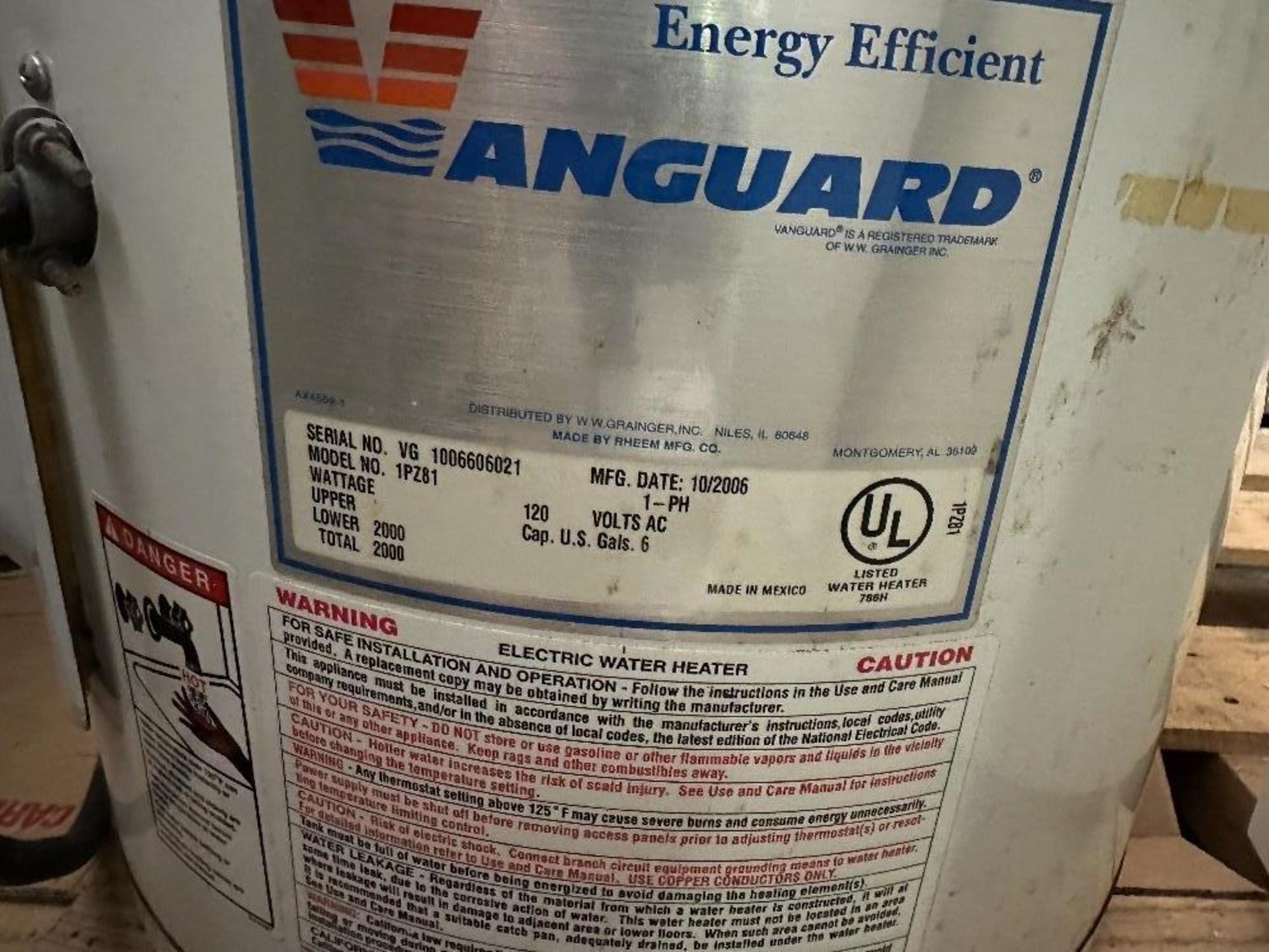 Vanguard 1PZ81 Water Heater 6 Gal 120v (LOCATED IN MIDDLETOWN, N.Y.)-FOR PACKAGING & SHIPPING QUOTE, - Image 2 of 2