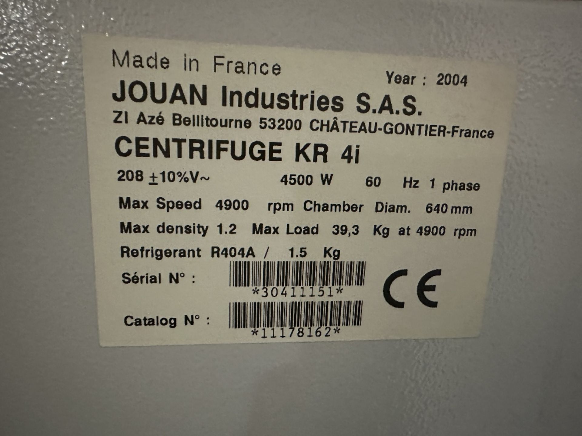 Jouan KR4i Large Capacity Refrigerated Centrifuge (LOCATED IN MIDDLETOWN, N.Y.)-FOR PACKAGING & - Image 3 of 6