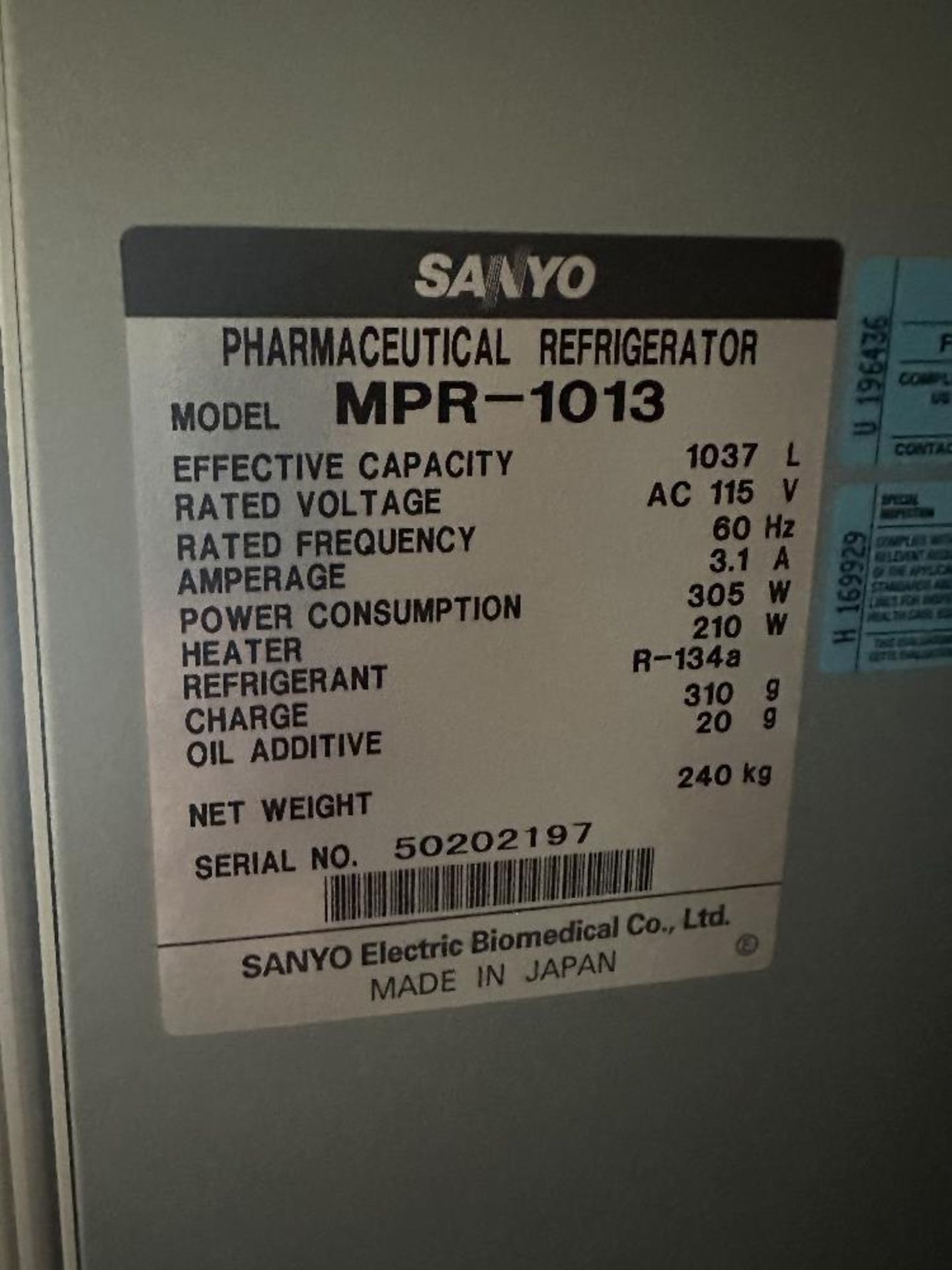 Sanyo MPR-1013 Pharmaceutical Refrigerator (LOCATED IN MIDDLETOWN, N.Y.)-FOR PACKAGING & SHIPPING - Image 6 of 6