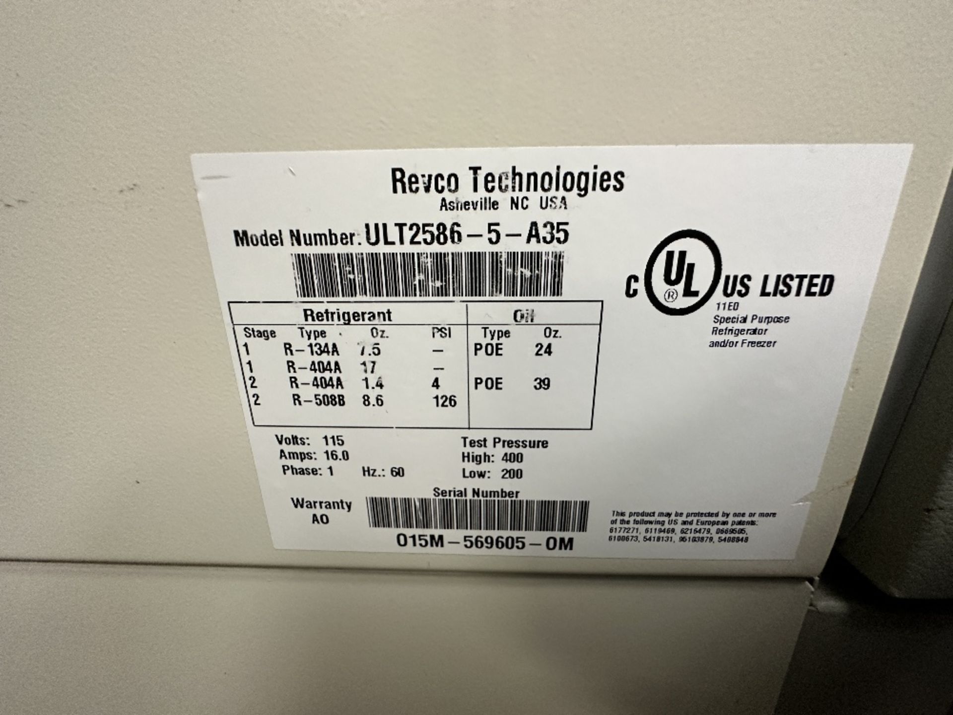 Revco Ultima II ULT2586-5-A35 -86C Ultra-Low Freezer (LOCATED IN MIDDLETOWN, N.Y.)-FOR PACKAGING & - Image 5 of 5