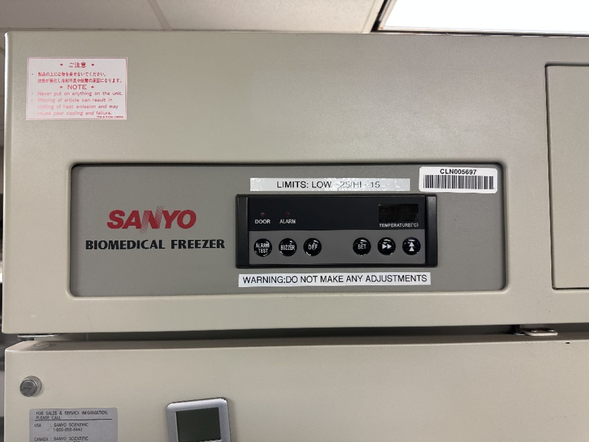 Sanyo MDF-U730 Biomedical Freezer (LOCATED IN MIDDLETOWN, N.Y.)-FOR PACKAGING & SHIPPING QUOTE, - Image 2 of 5