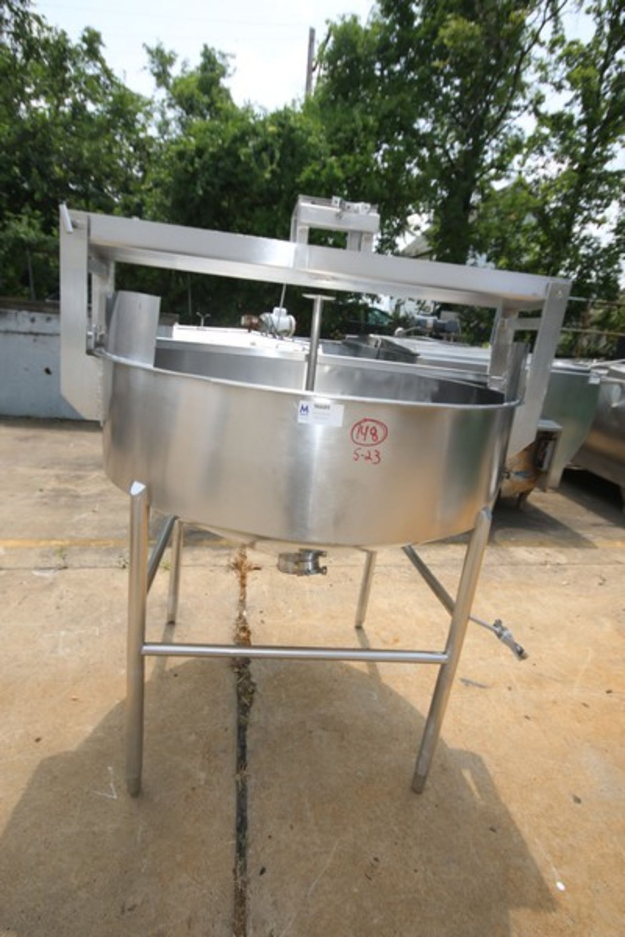 Aprox.150 Gallon Hinged Lid, Cone Bottom S/S Tank, with Agitator Bridge & Shaft, 4" & 3" CT Bottom