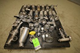 Lot of Assorted 1" to 2.5" S/S Valves & Fitting Including Check Valves, butterfly Valves, Metering