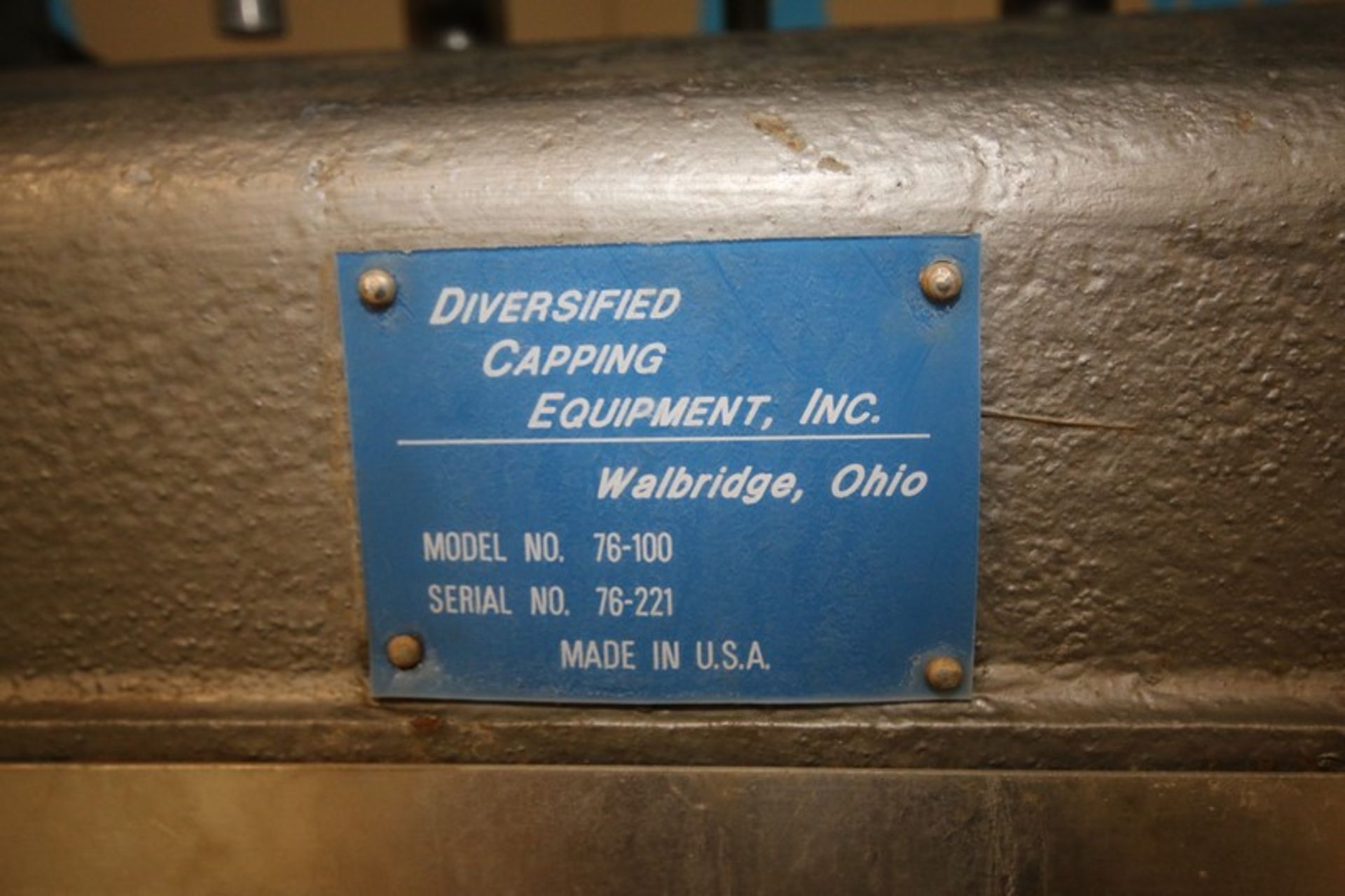Diversified Capping In-Line Capper, Model 76-100, SN 76-221, with 4" W S/S Conveyor, Includes Feed - Image 8 of 8
