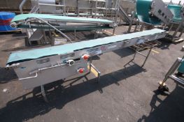 Aprox. 130" L x 31" H to 36" H S/S Inclined Belt Conveyor with 10" W Belt, with Baldor 3/4 hp / 1750