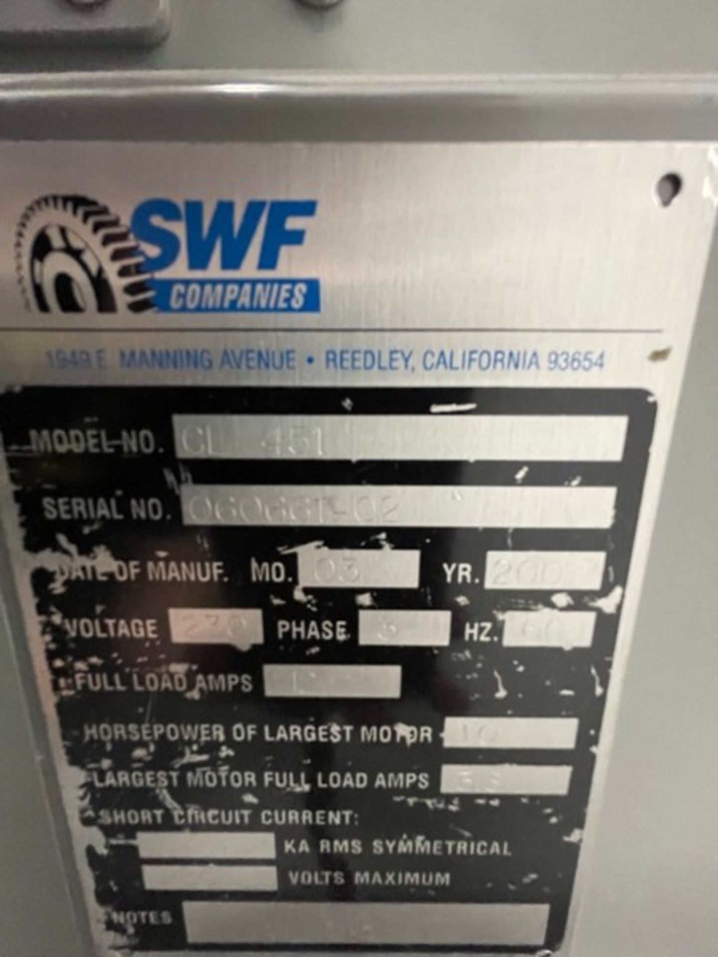 2007 SWF BOX ERECTOR, MODEL CE-451, S/N 060661-02, 230/3 PHASE (YOG104)(INV#84350)(Located @ the MDG - Image 13 of 27