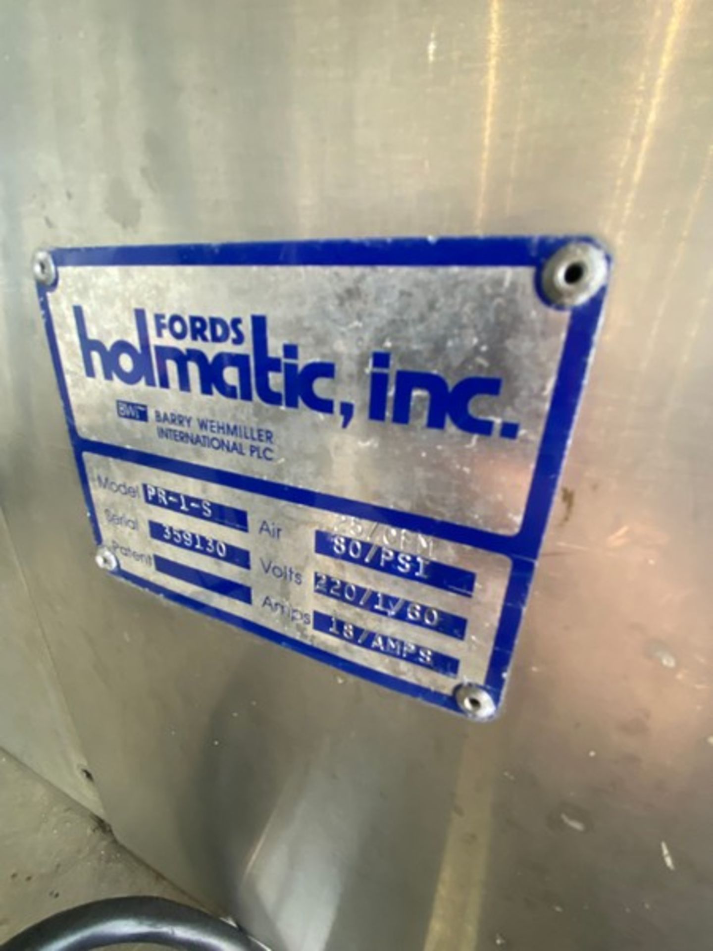 HOLMATIC BULK FILLER, MODEL PR-1-S, S/N 359130, FILLS 5LB AND 40 OZ, TWO SIZE CUPS 513 AND 502 MM, - Image 7 of 20