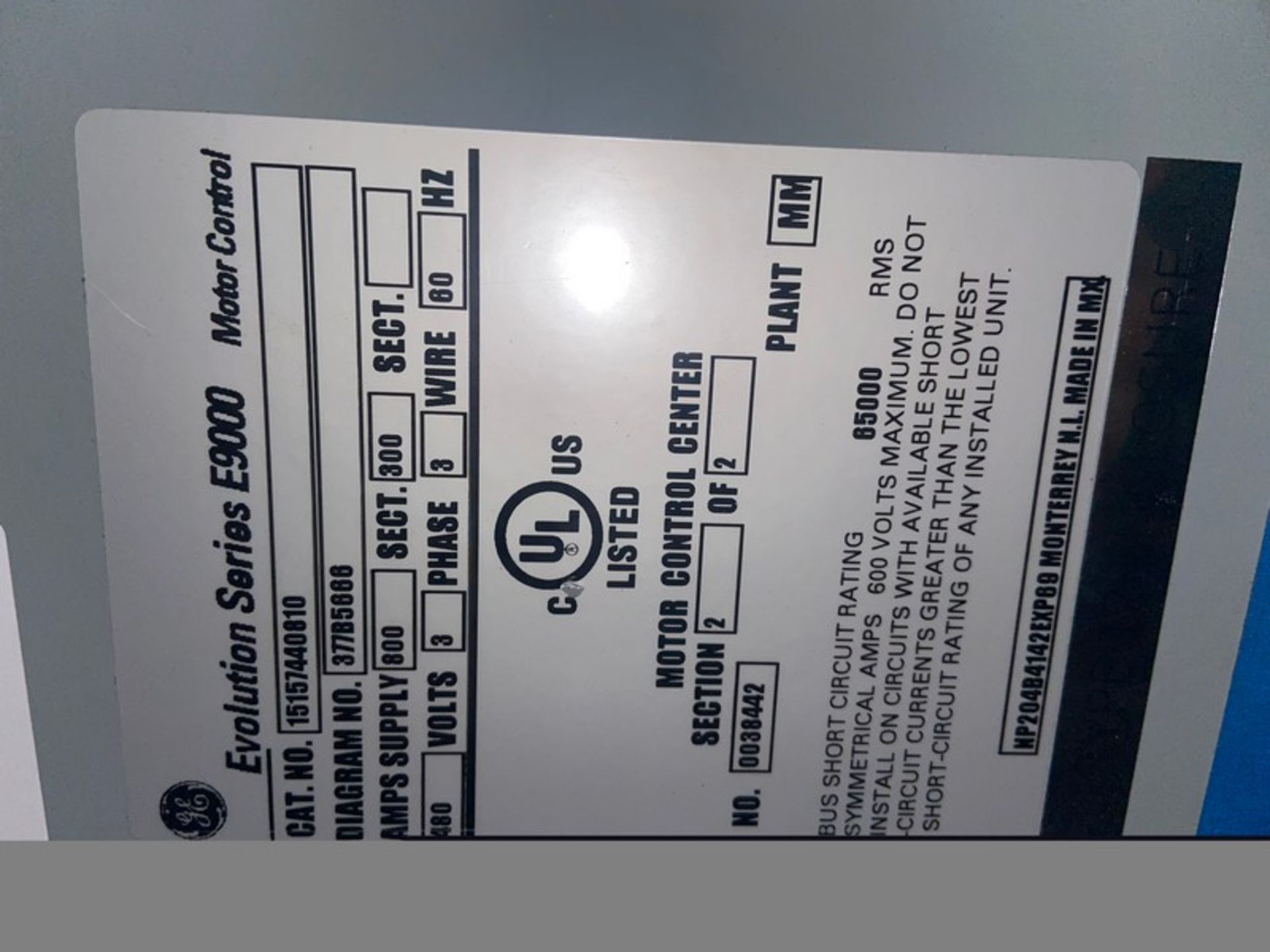 LG Motor Control Center, Model: Evolution Series E9000, Overall Dims.: Aprox. 107” L x 39-1/2” W x - Bild 6 aus 7