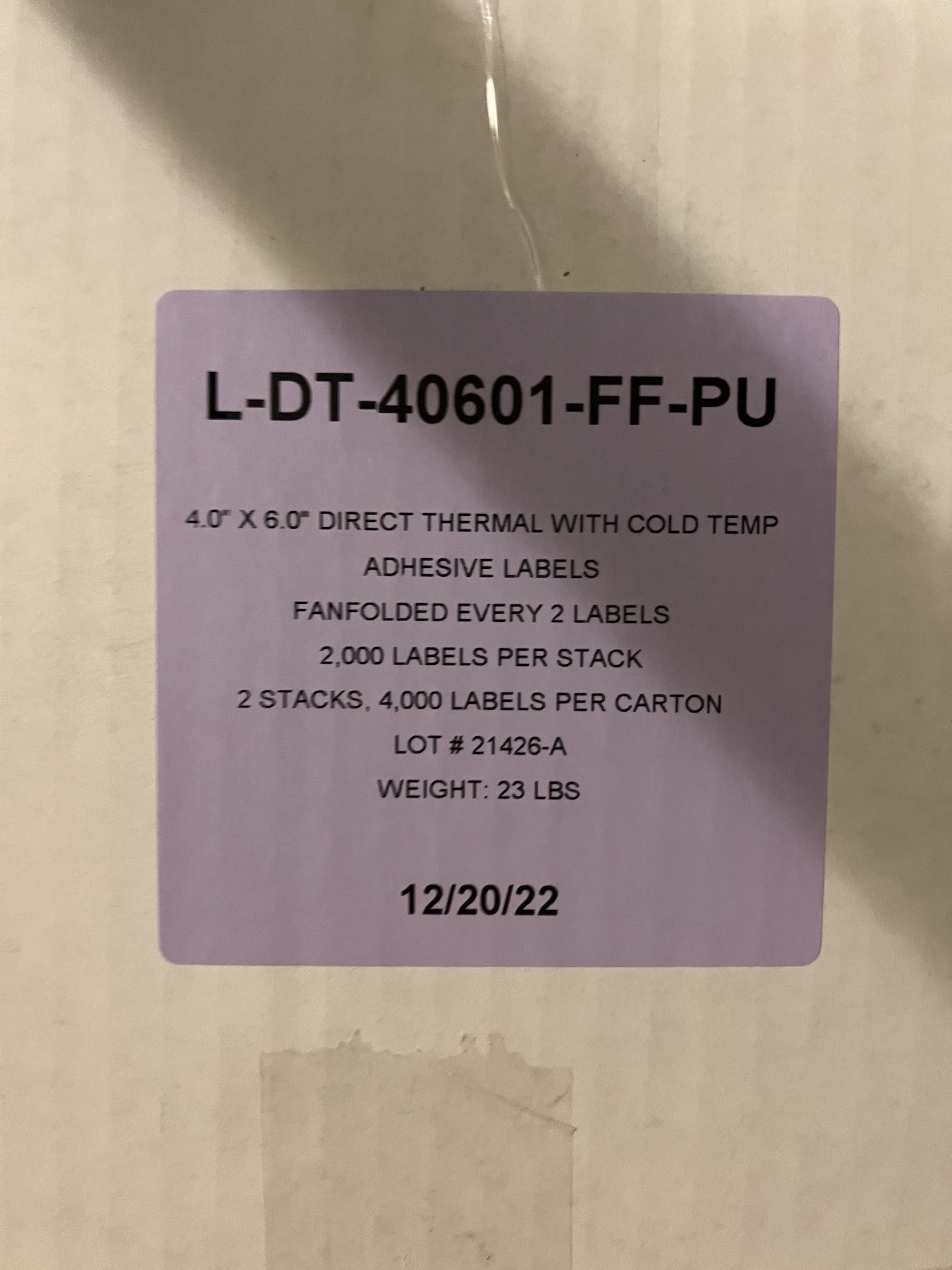 (9) BOXES OF PDIRECT THERMAL WITH CCLD TEMPADHESIVE LABELS, FANFOLDED EVERY 2 LABELS - Image 5 of 6