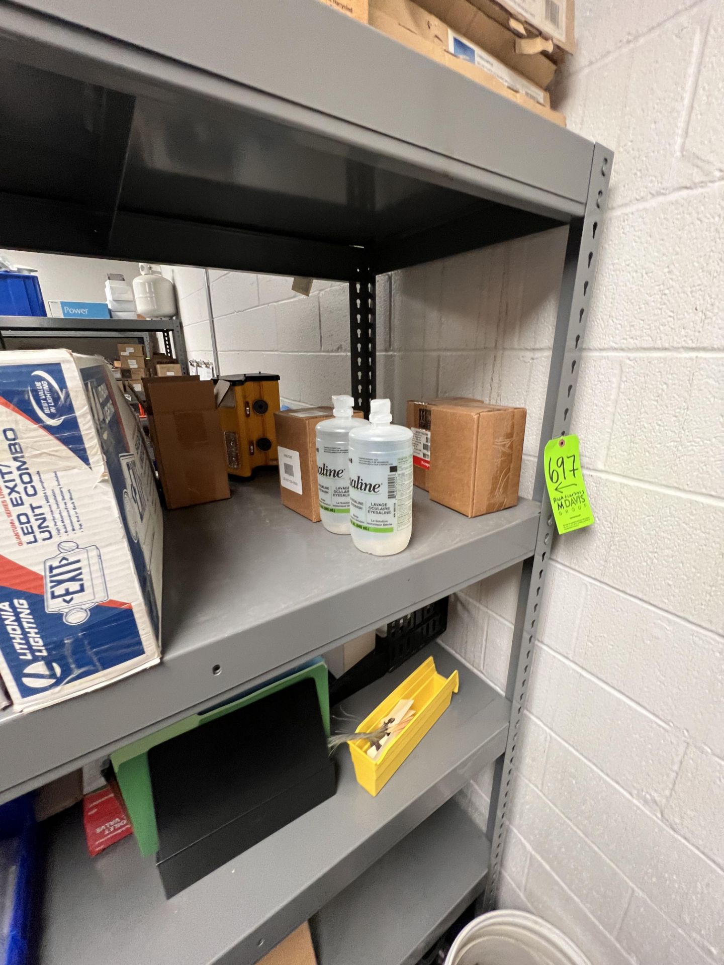 METAL RACK WITH CONTENTS, INCLUDES FACILITIES MANAGEMENT EQUIPMENT EXIT SIGNS, SALINE EYE WASH, - Image 23 of 23