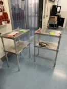 (2) STAINLESS STEEL TABLES DIMENSIONS APPROXIMATELY 24 IN 14 IN 34 IN H