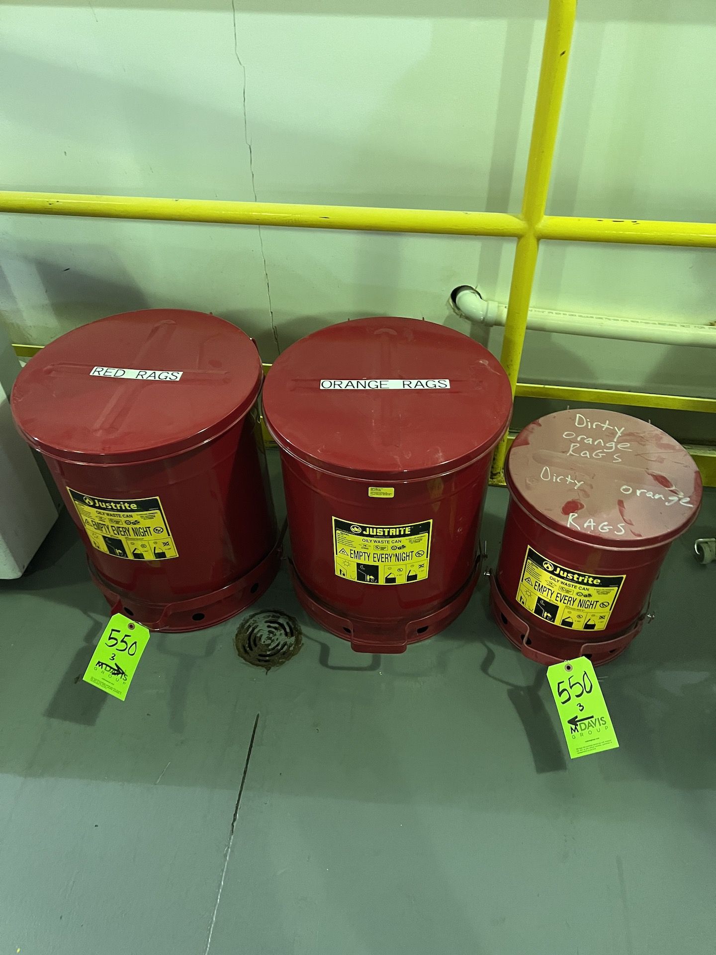 (3) JUSTRITE OILY WASTE CANS