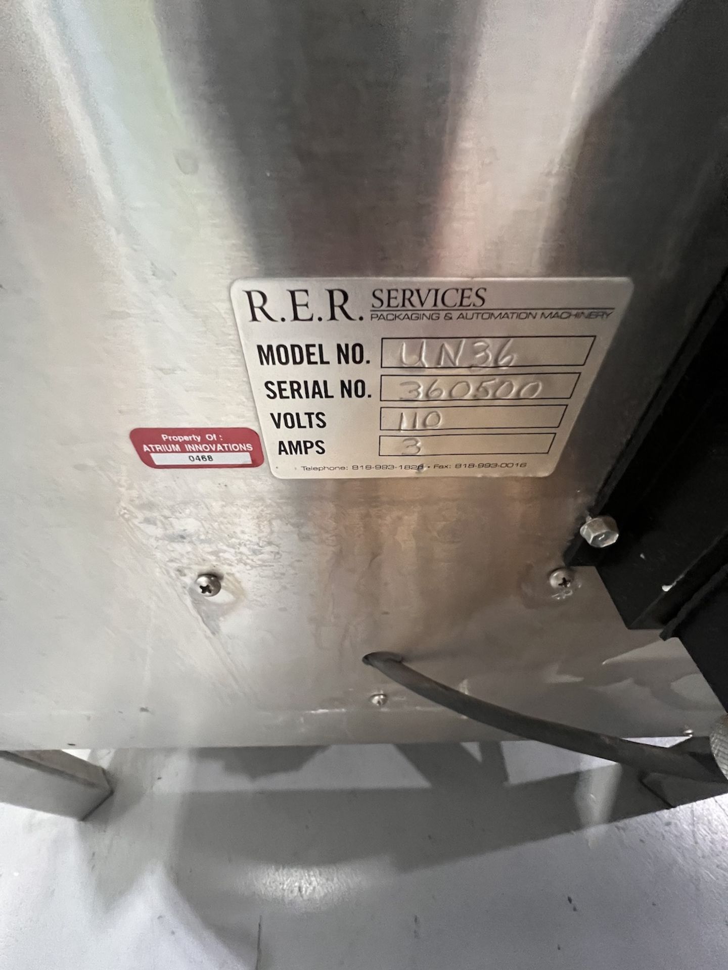 R.E.R. S/S ROTARY ACCUMULATION TABLE, MODEL UN 36, S/N 360500, LEESON SPEEDMASTER VARIABLE SPEED - Image 2 of 5