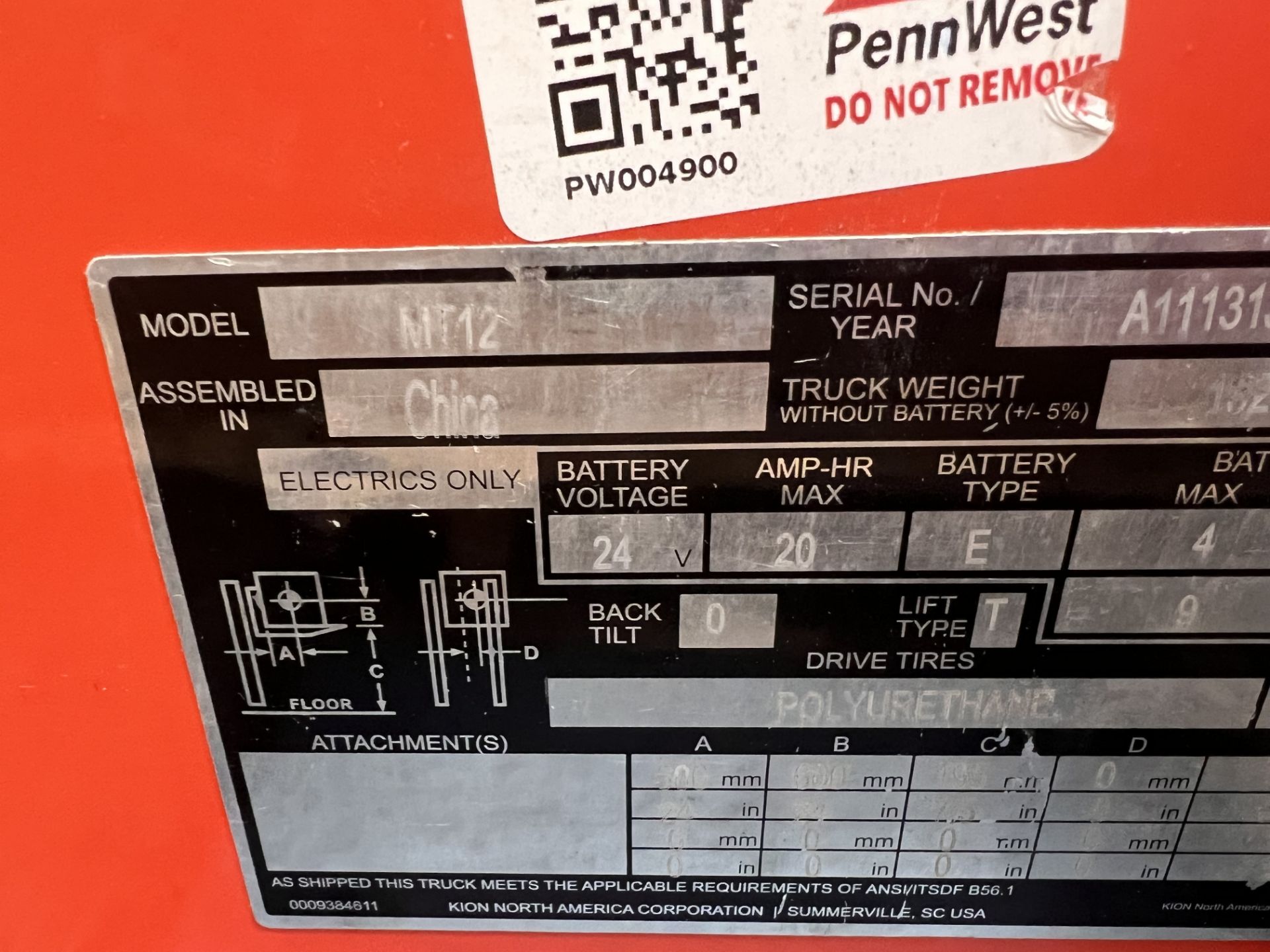 LINDE ELECTRIC PALLET JACK, MODEL MT12, 1,200 KG CAPACITY - Image 2 of 6