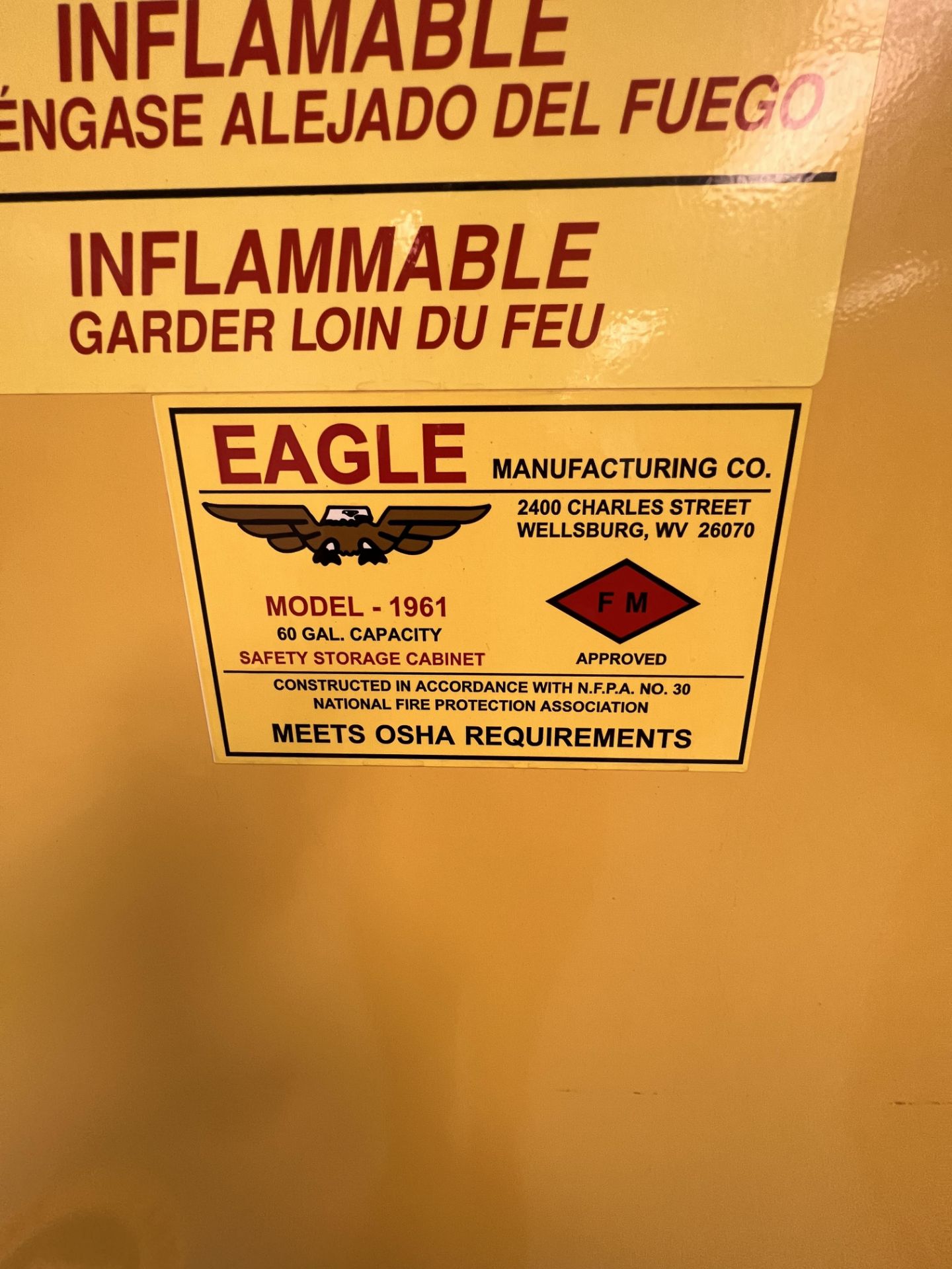 EAGLE 60 GALLON FLAMMABLE STORAGE CABINET, - Image 2 of 3