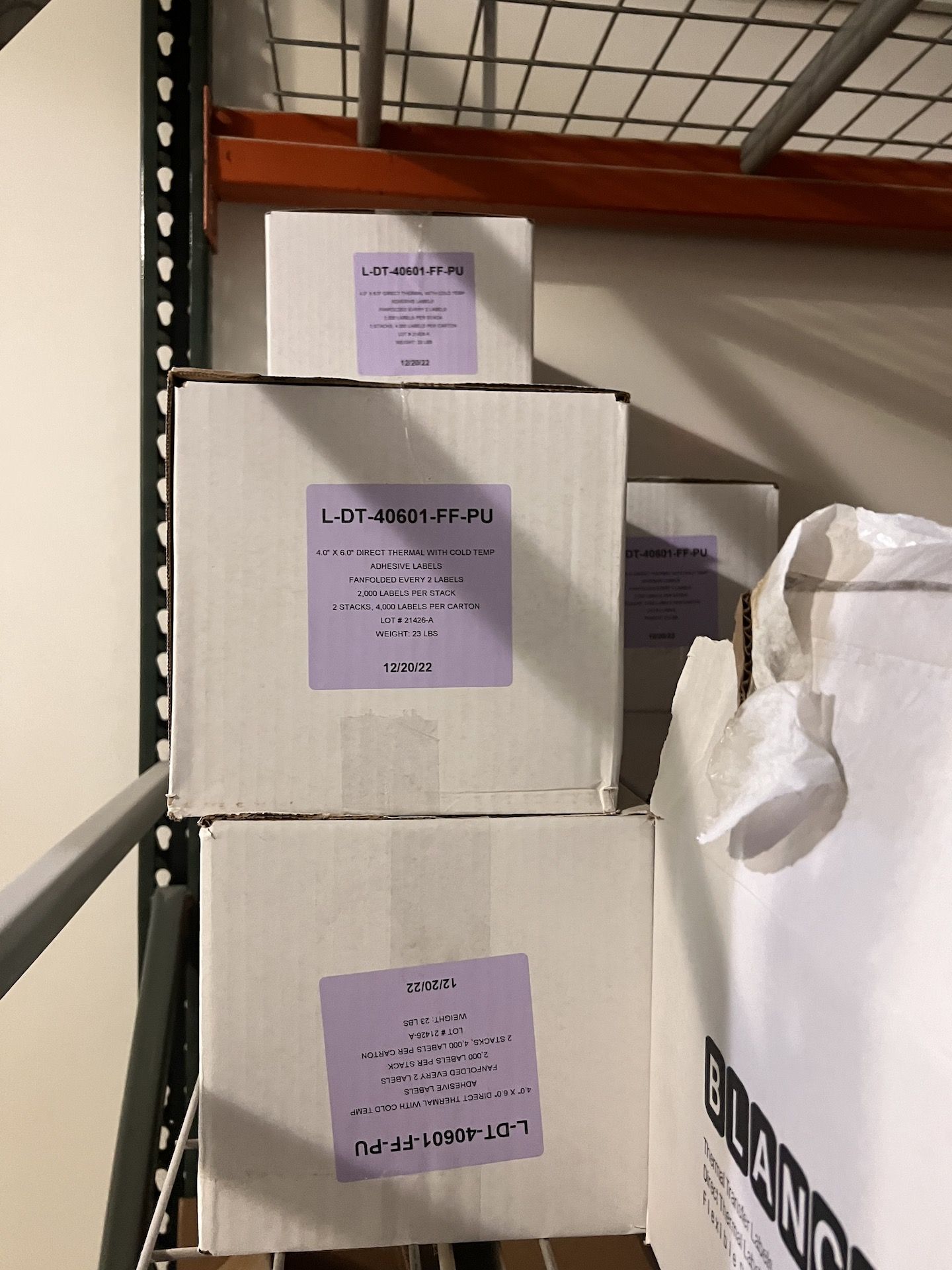 (9) BOXES OF PDIRECT THERMAL WITH CCLD TEMPADHESIVE LABELS, FANFOLDED EVERY 2 LABELS - Image 4 of 6