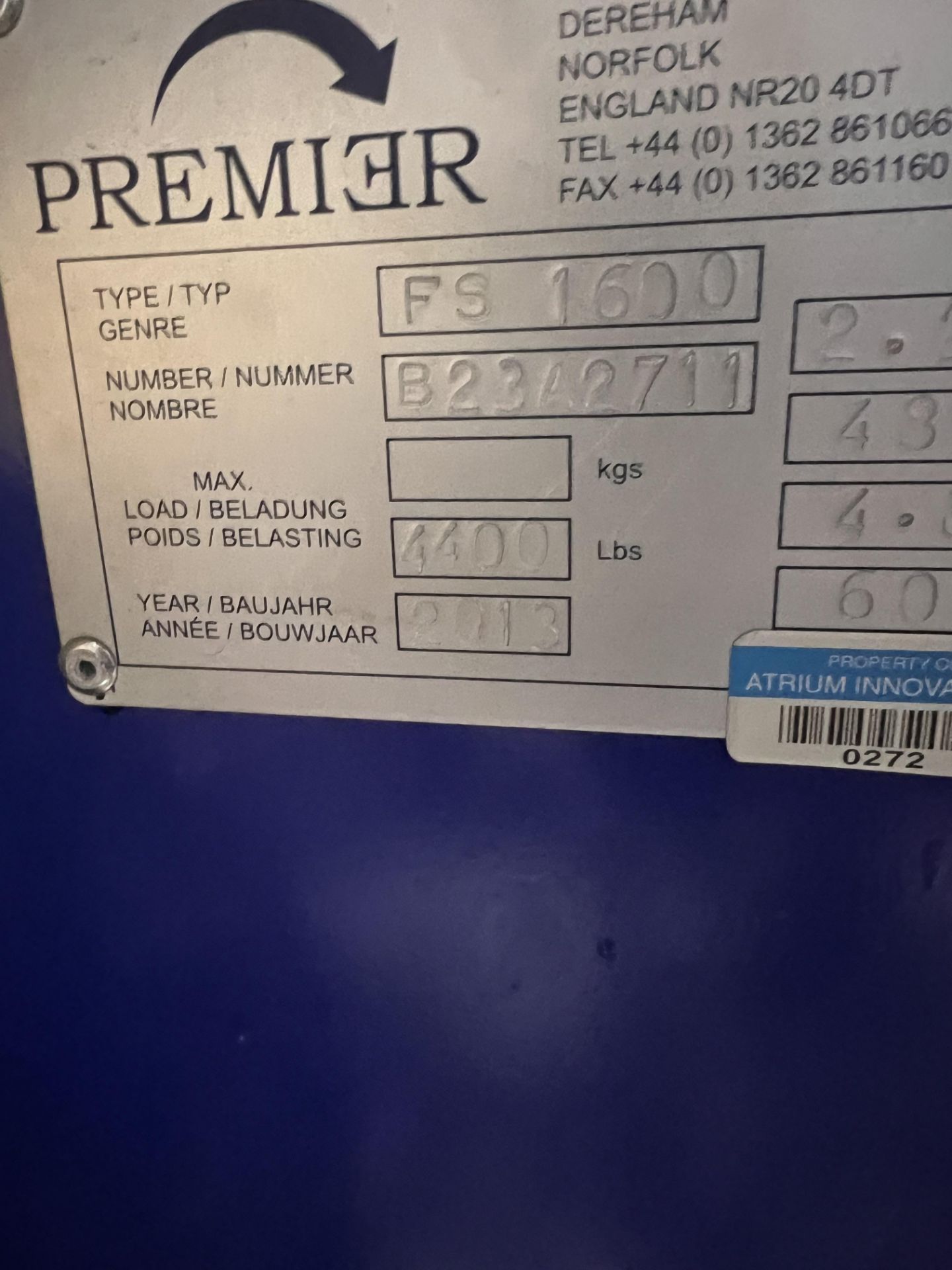 PREMIER PALLET FLIPPER / INVERTER, MODEL FS 1600, B23A2711, MAX LOAD 4,400, 480 V, 60 HZ - Image 9 of 15