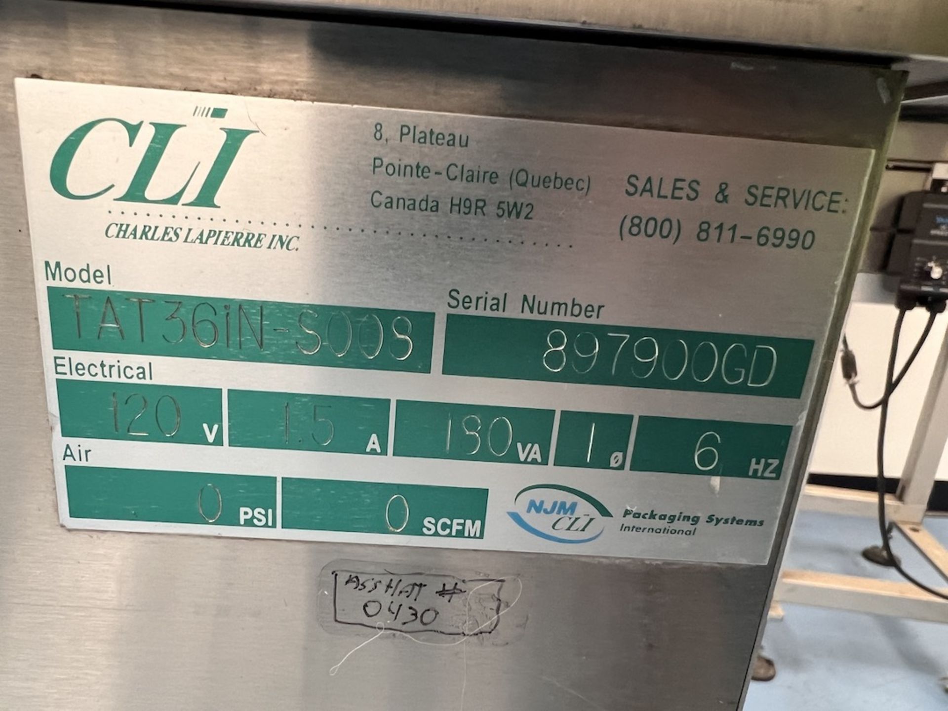 CLI ROTARY S/S ACCUMULATION TABLE, MODEL TAT36IN-S008, S/N 89700GD, 120 V - Image 3 of 4