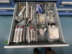 ASSORTED PNEUMATIC SPARES, INCLUDS AIR CYLINDERS, VALVES, SOLENOIDES, CONTENTS OF 2 SHELVES