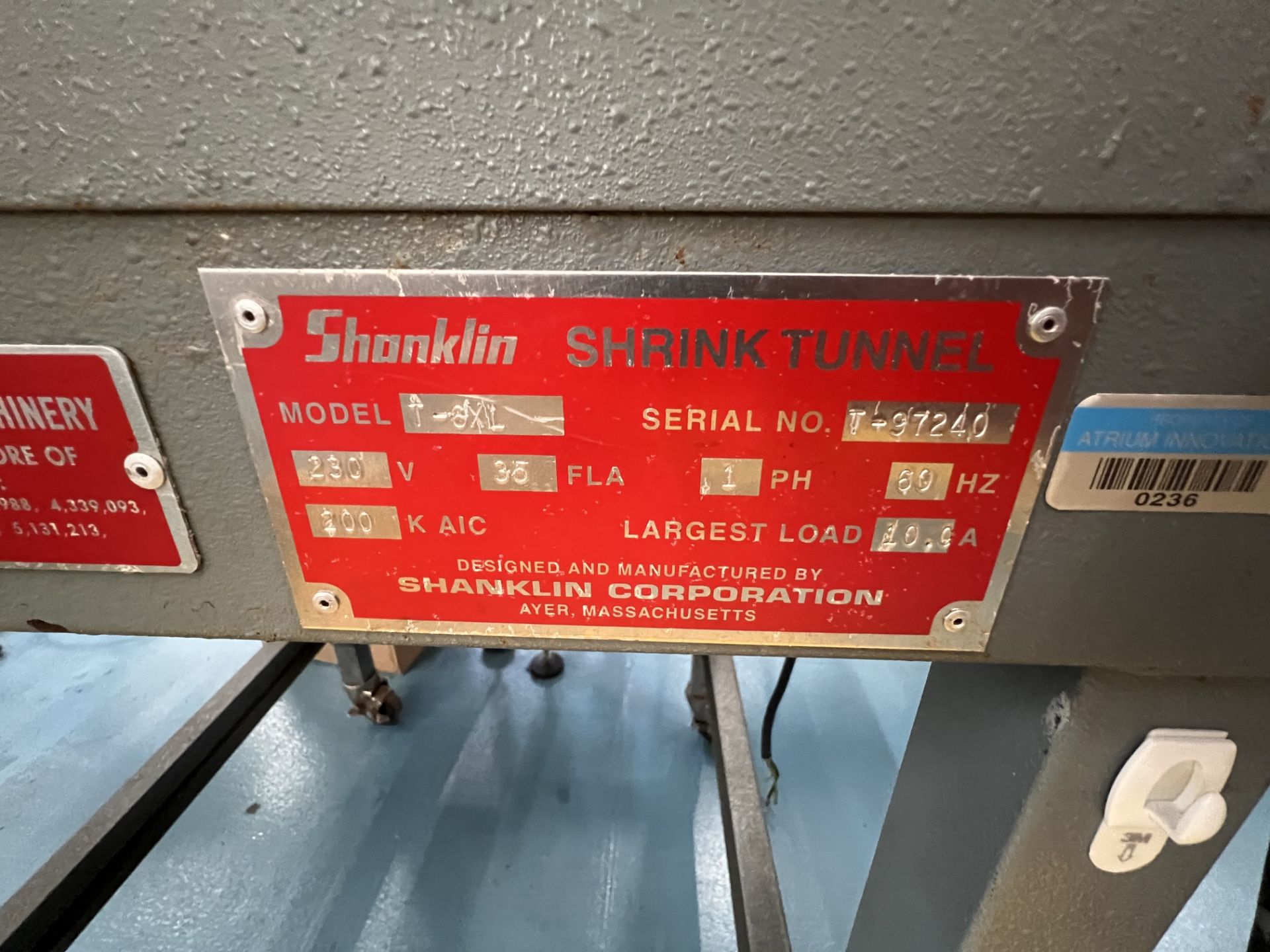 SHANKLIN CONVEYORIZED HEAT SHRINK TUNNEL, MODEL T-6XL, S/N T-97240, 1-PHASE - Image 3 of 8