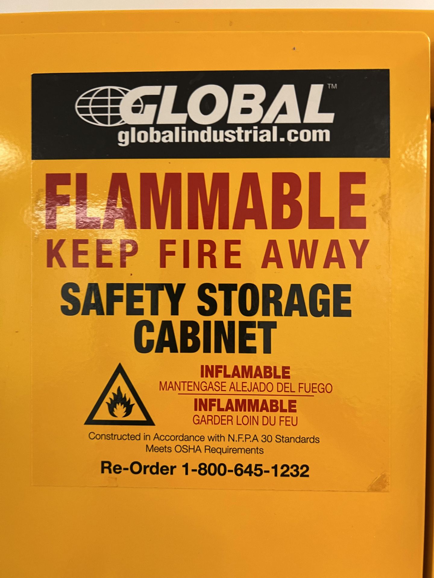 GLOBAL INDUSTRIAL SAFETY STORAGE CABINET FOR FLAMMABLE LIQUIDS, MODEL 298541 - Image 2 of 5