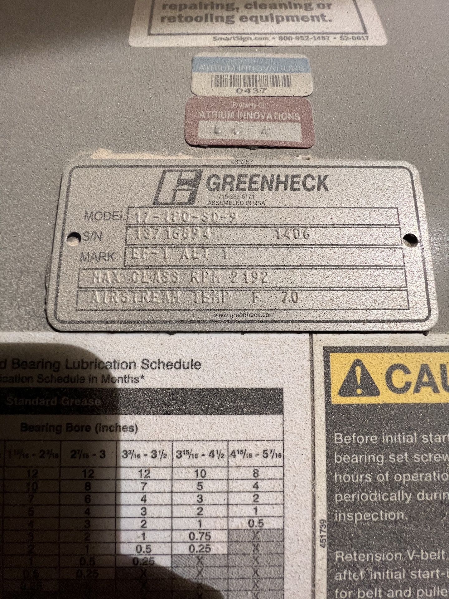 GREENHECK CENTRIFUGAL INDUSTRIAL PROCESS FAN, MODEL 17-IPO-SD-9, S/N 13716894 1406, MARK EF-1 ALT 1, - Image 3 of 8